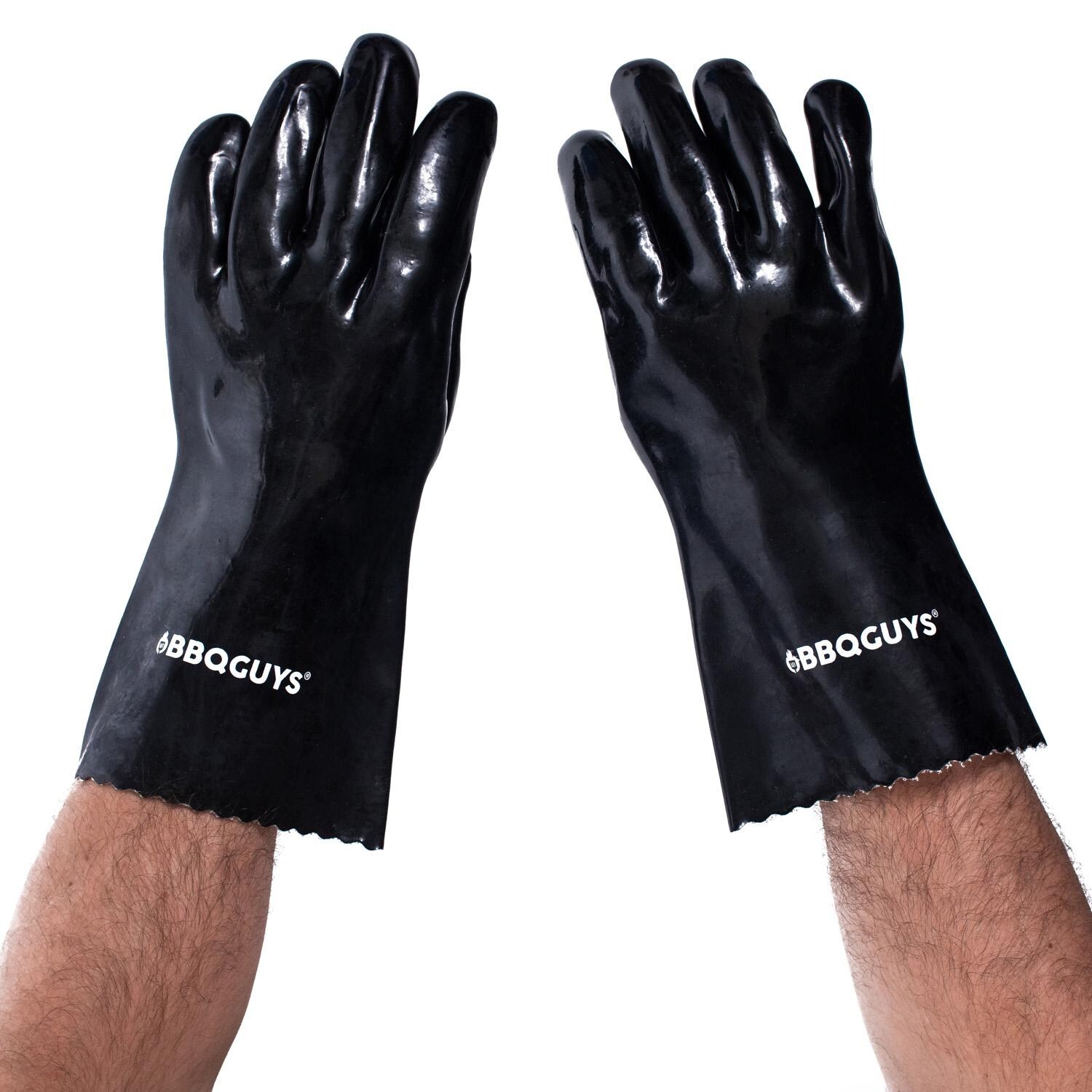 BBQGuys Signature BBQ-RBG Insulated Rubber Grilling Gloves - Being Worn thumbnail