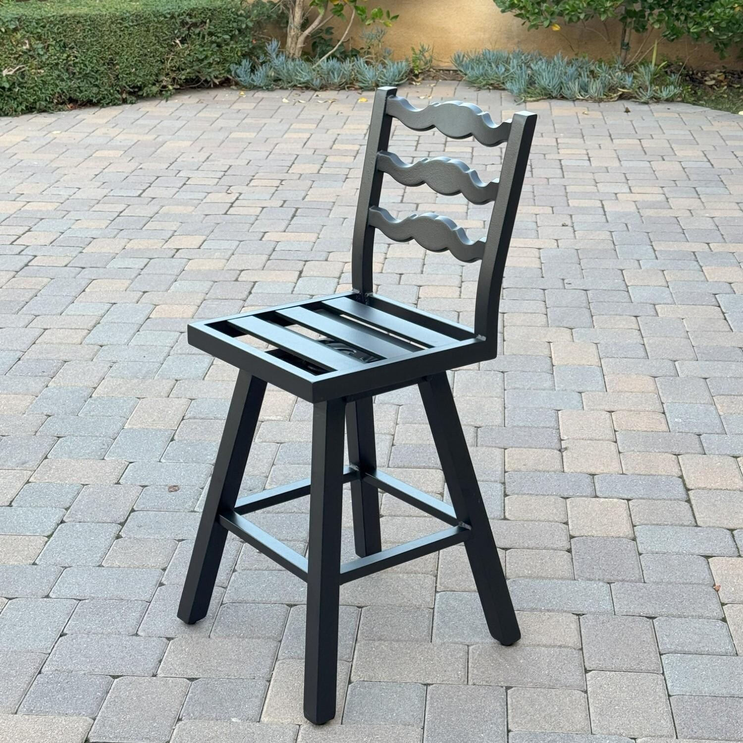 Aspen 2 Pc Aluminum Swivel Counter Height Bar Stool Set in Blue/Dark Brown by Darlee - Angled No Cushion - Lifestyle thumbnail