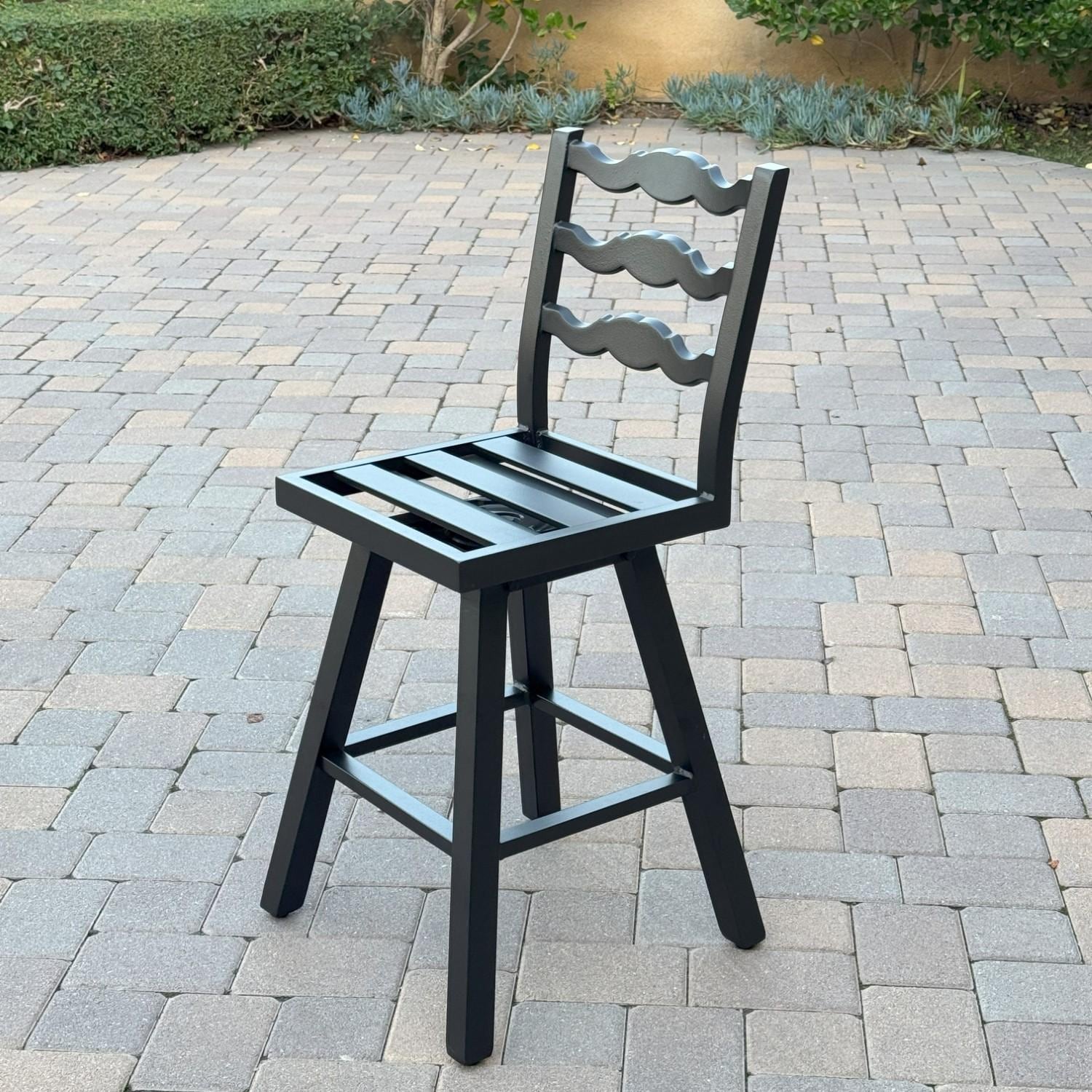 Aspen 2 Pc Aluminum Swivel Counter Height Bar Stool Set in Blue/Dark Brown by Darlee - Angled No Cushion - Lifestyle thumbnail