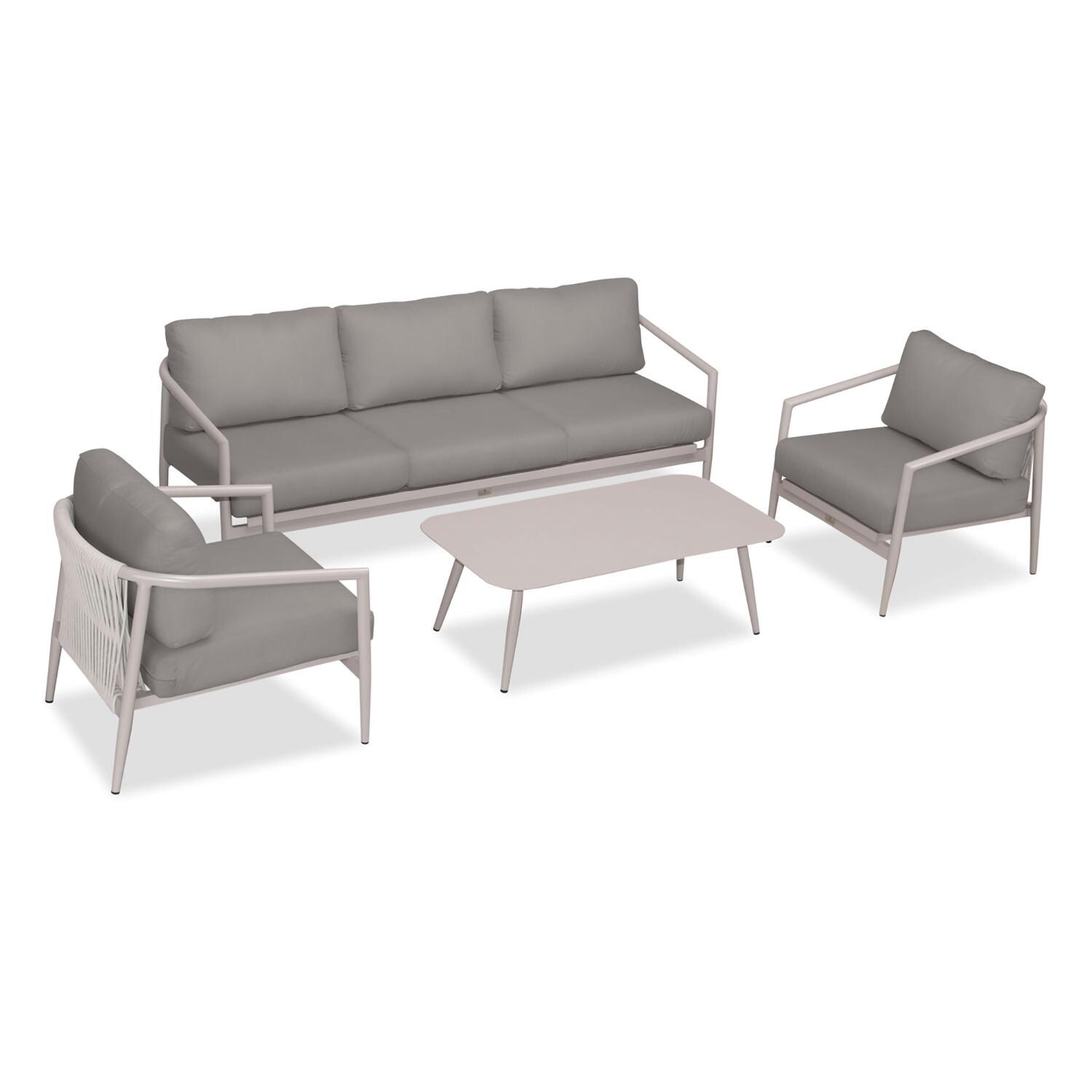 Lakeview Midnight Cove 4 Pc Aluminum Sofa Seating Set in Urban Stone/Carrera/Canvas Charcoal - Top - White Background thumbnail