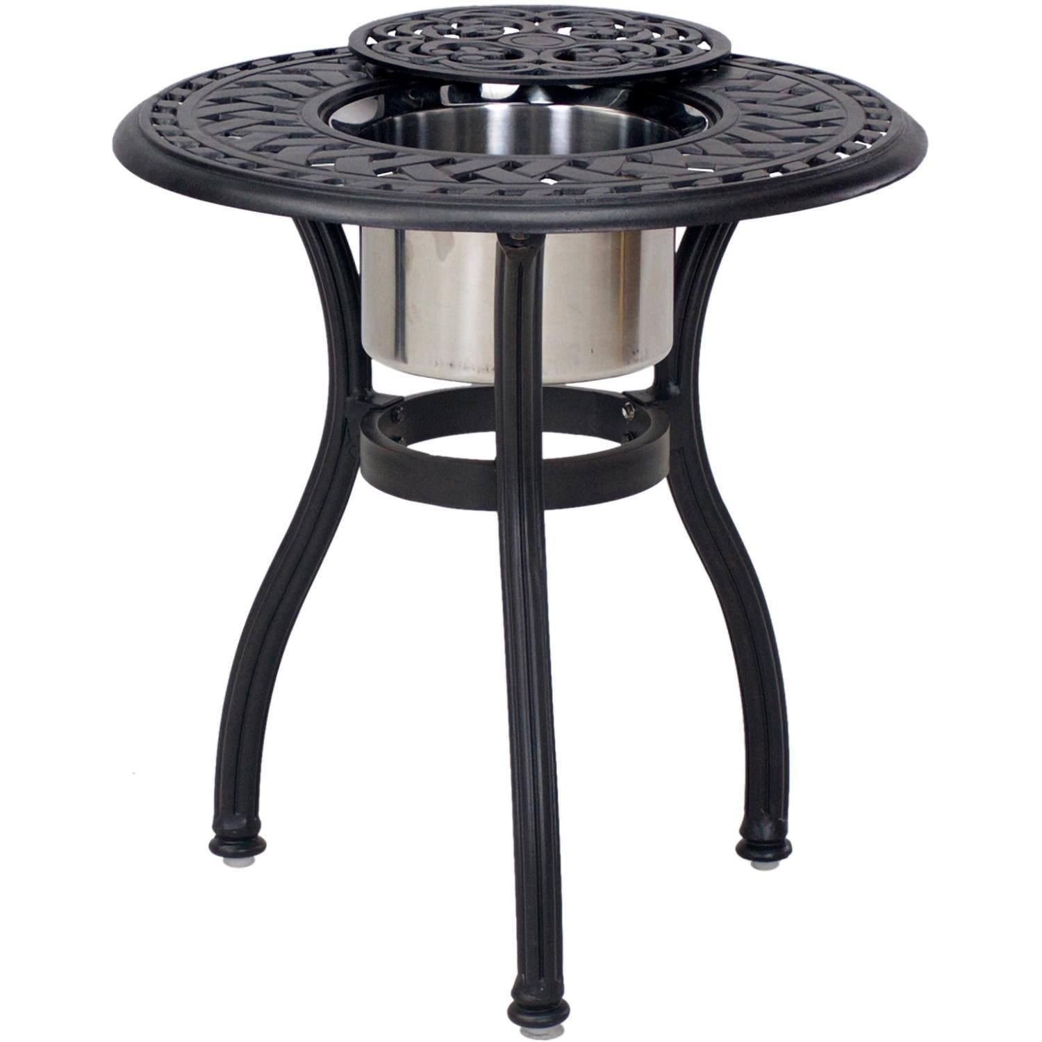 Darlee Santa Barbara 3 Pc Cast Aluminum Bistro Set w/ 24 Inch Series 60 Ice Bucket End Table - End Table w/ Ice Bucket - White Background thumbnail