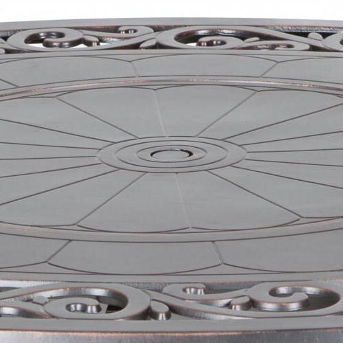 West Cay 5 Pc Resin Wicker Fire Pit Seating Set in Antique Bronze by Ultimate Patio - Fire Pit - Lid Detail - Detail thumbnail