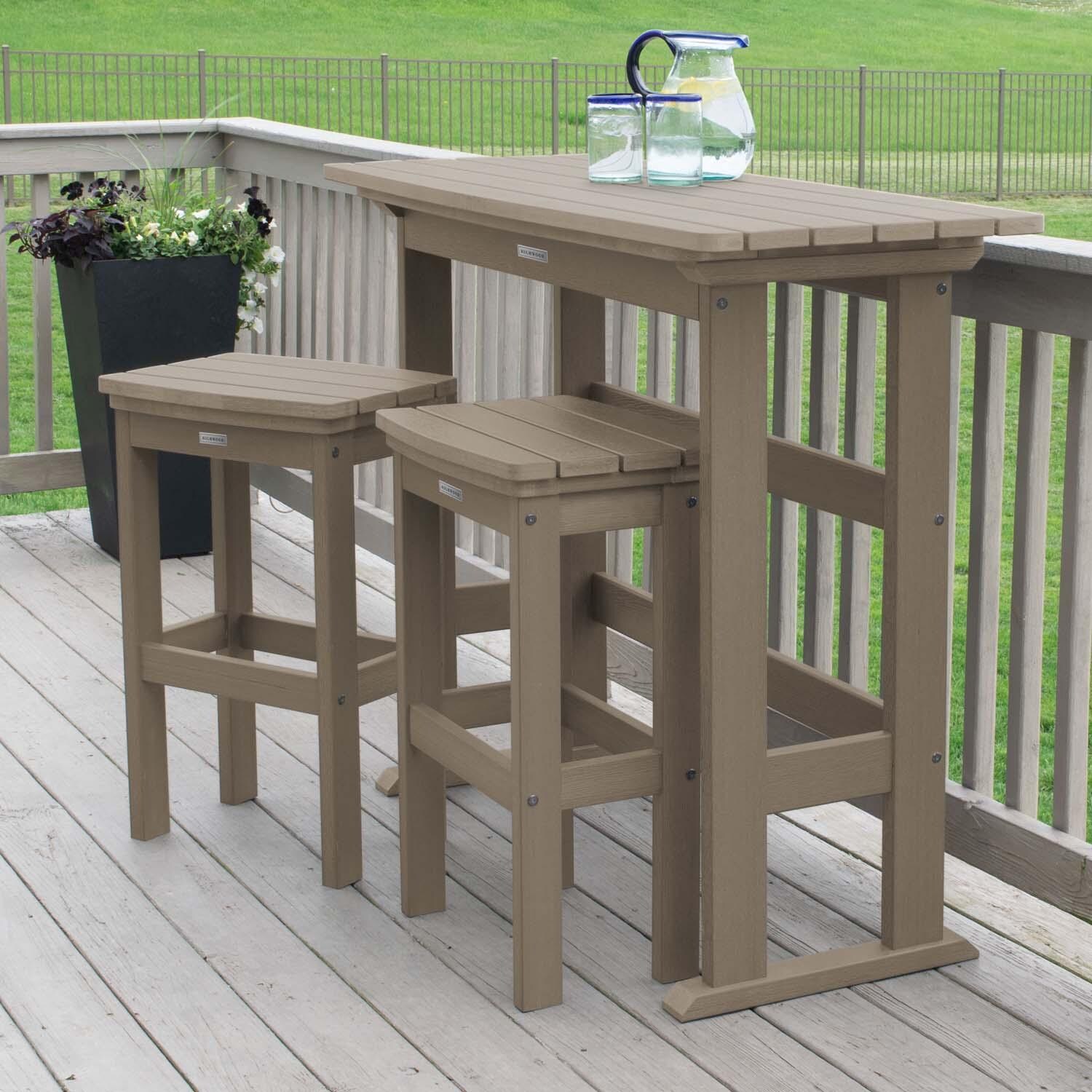 Hart Lane 3 Pc Recycled Plastic Bar Height Dining Set in Woodland Brown By Lakeview Outdoor Designs - Lifestyle thumbnail