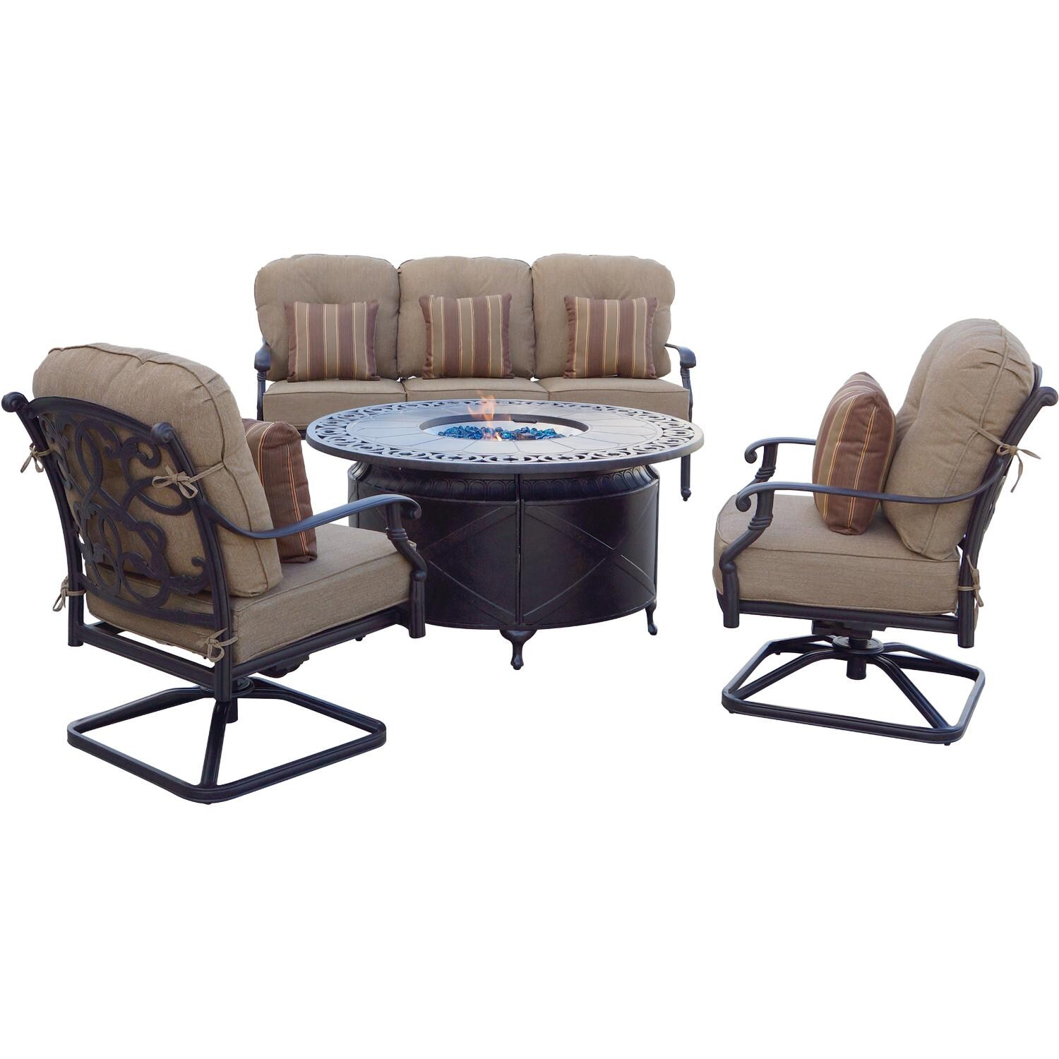 Santa Monica 4-Piece Patio Propane Fire Pit Sofa Conversation Set (with ...