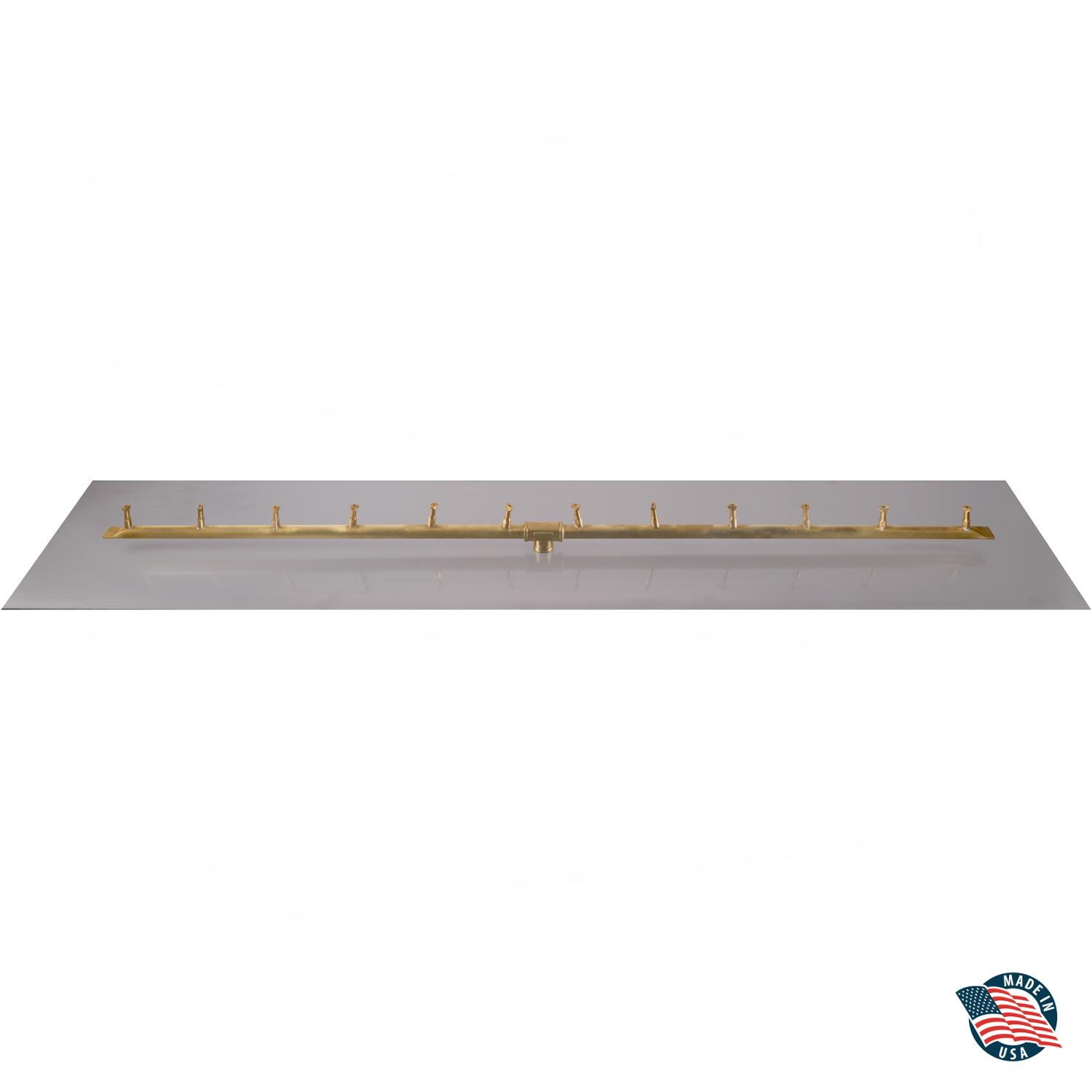 The Outdoor Plus Bullet Burner Flat Pan Kit - 96-inch Rectangle Flat Aluminum Fire Pan with 84-inch Brass Linear T Bullet Burner - 12V Electronic Ignition Kit with On/Off Remote - OLD