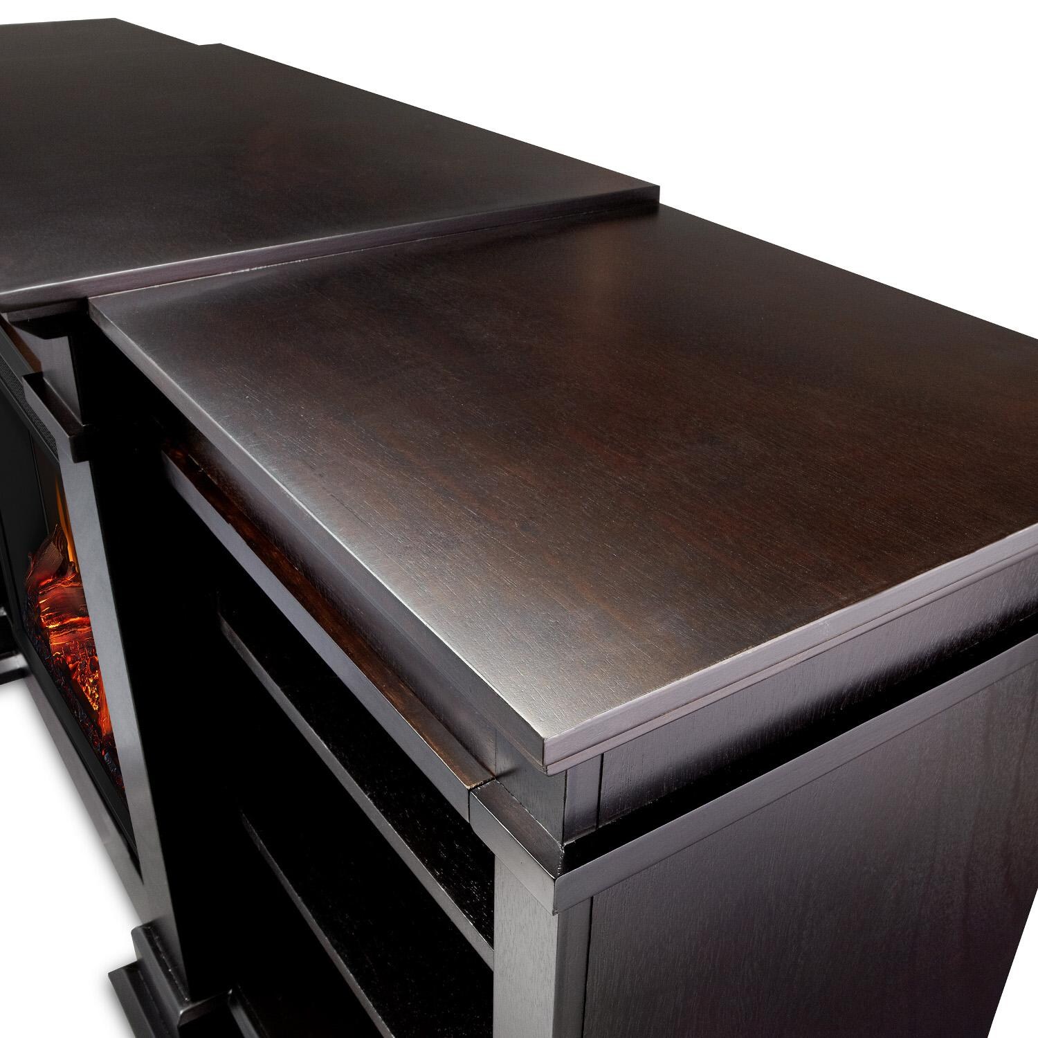 Real Flame - G1200E-DW - Fresno 71-Inch Electric Fireplace Entertainment Center - Dark Walnut - Corner Detail thumbnail