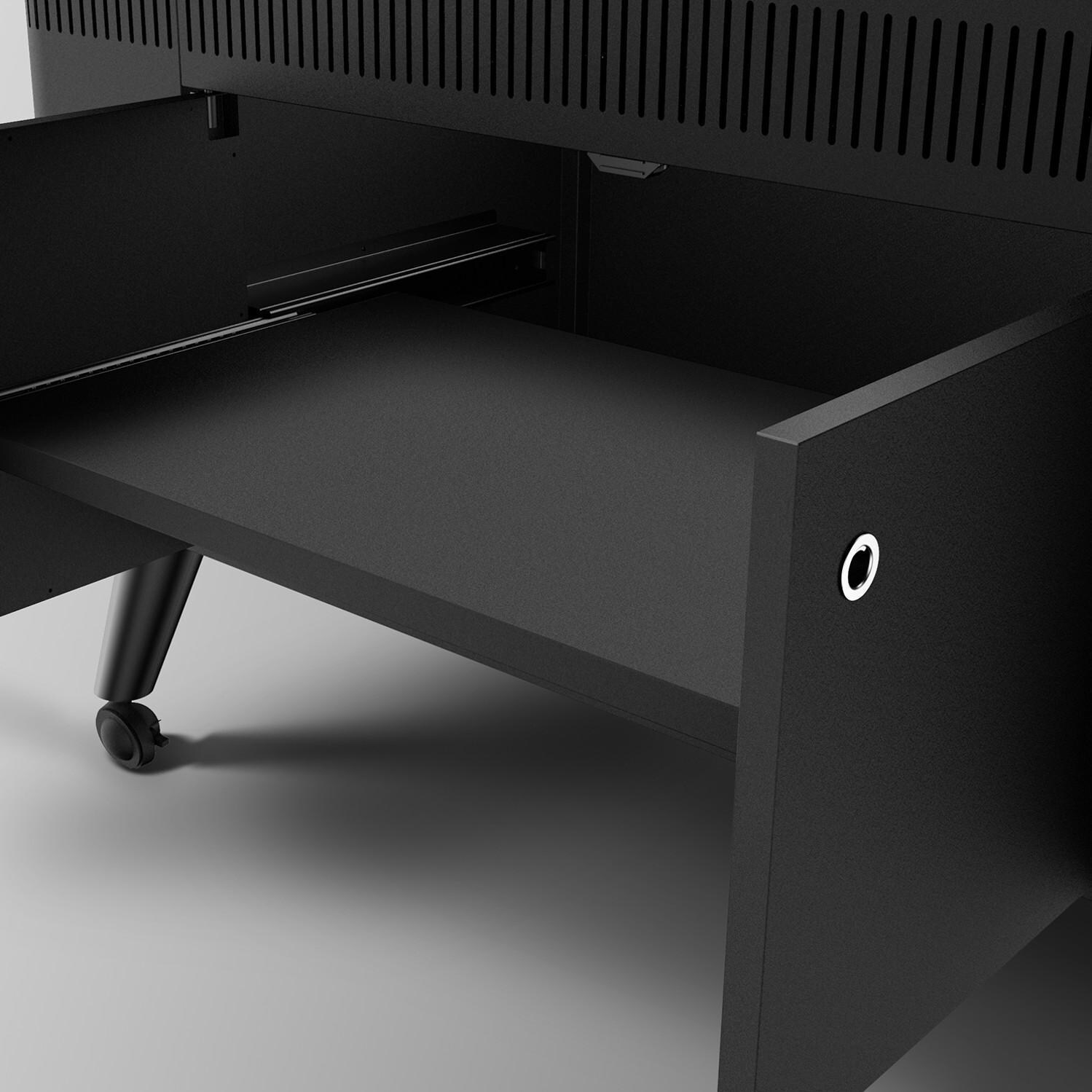 Everdure HBCE3BUS HUB II 54-Inch Charcoal Grill With Rotisserie & Electronic Ignition - Slide-Out Tray Close-Up thumbnail