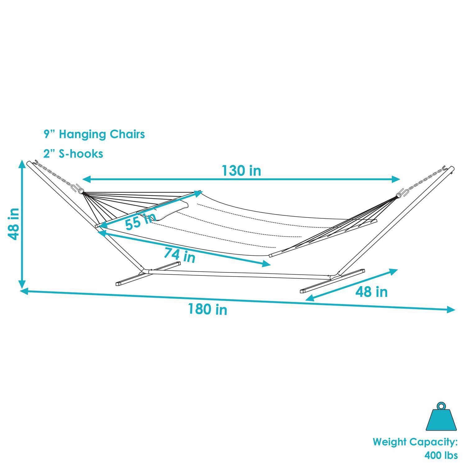 Ultimate Patio Quilted Double Hammock w/ 15-Foot Stand - Sandy Beach - Dimensions thumbnail