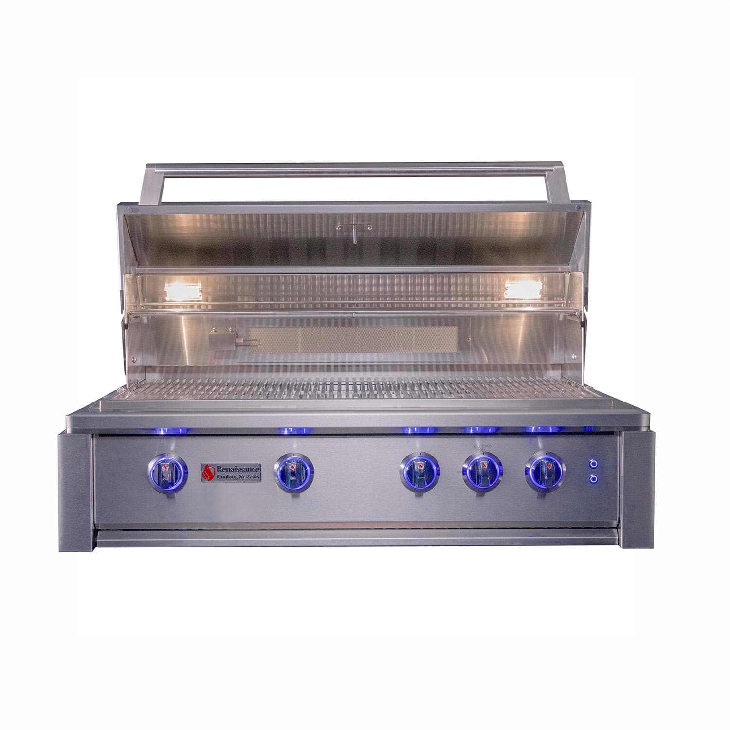 Cutlass Elite 38-in 4 Burner Built-In Natural Gas Grill - Open w/ Knobs Off - White Background thumbnail