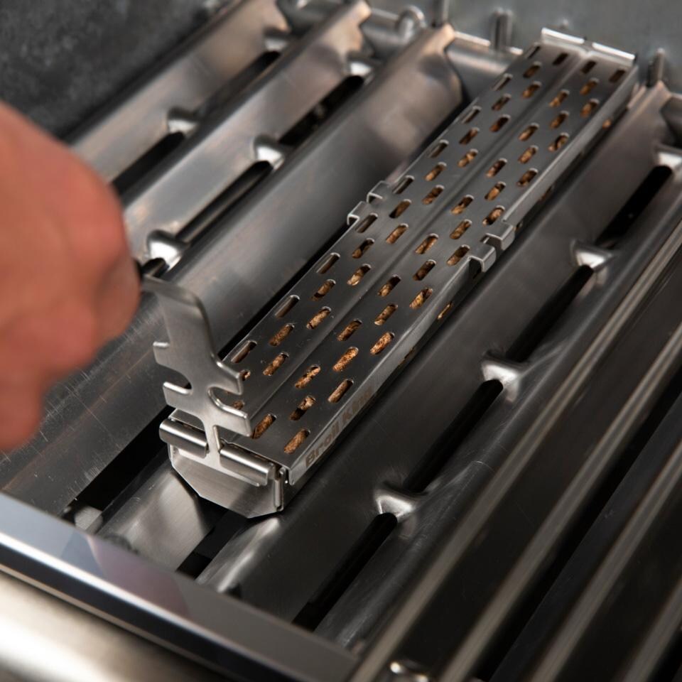 Broil King Stainless Steel Pellet Smoker Box - 60181 - Inserting - Lifestyle thumbnail