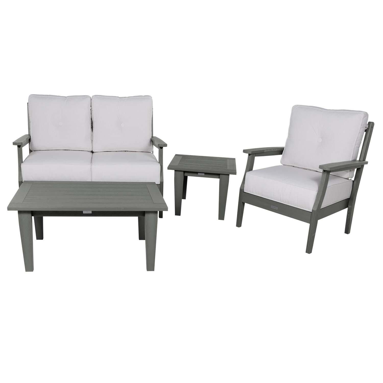 Blushing Bay 4 Pc Recycled Plastic Seating Set in Bliss Linen/Coastal Teak by Lakeview Outdoor Designs - Front View - White Background thumbnail