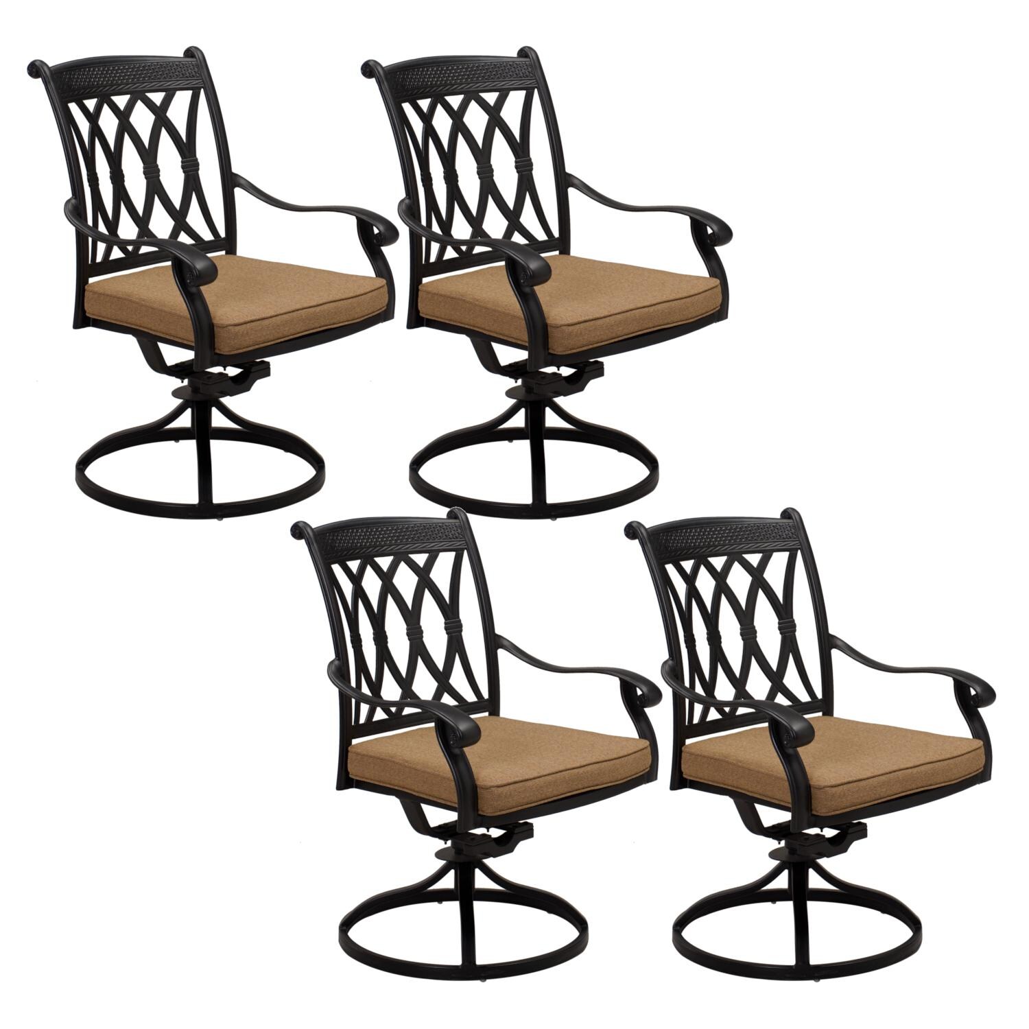 Capri Cast Aluminum 4 Pc Set Swivel Rocker Dining Chair Set in Antique Bronze/Sesame by Darlee