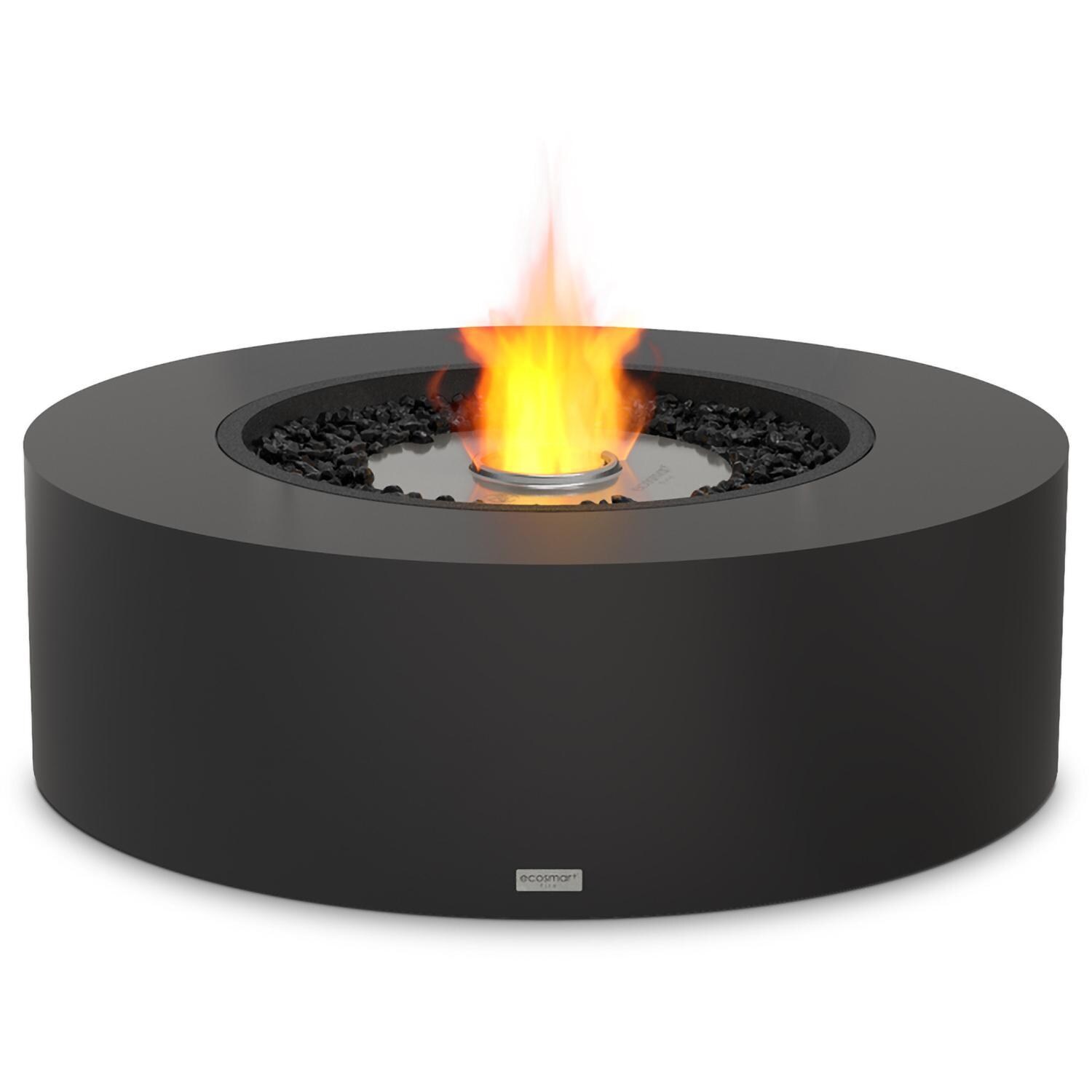 EcoSmart Fire ESF.O.ARK.40.GH Ark 40 Inch Stainless Steel Burner Round Concrete Ethanol Fire Pit Table in Black Graphite - Small Flame - White Background thumbnail