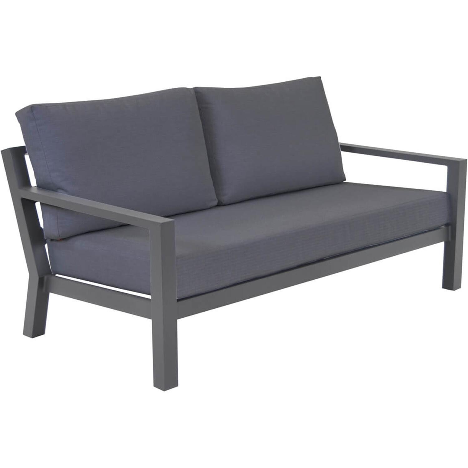 Timber 4 Pc Aluminum Seating Set in Lava / Natte Charcoal - Loveseat Angled - White Background thumbnail