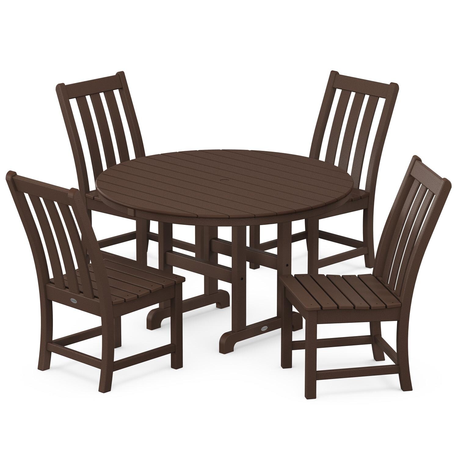 POLYWOOD Vineyard 5-Piece Round Side Chair Dining Set - Mahogany