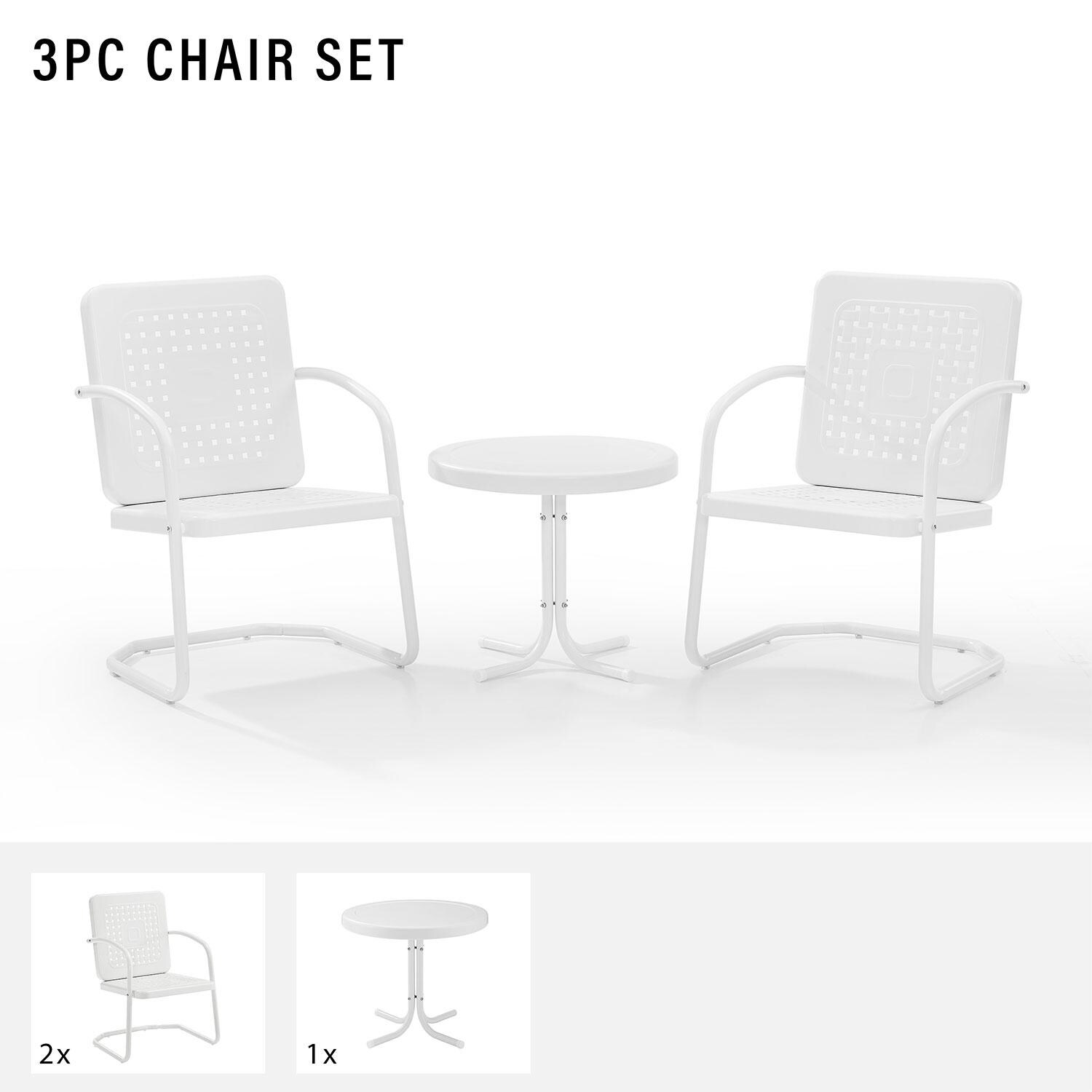 Ultimate Patio UP-32252WH 3Pc Retro Outdoor Chair Set in White Gloss W/ White Gloss Table - Included in Set (Two Chairs and Table) - Diagram thumbnail