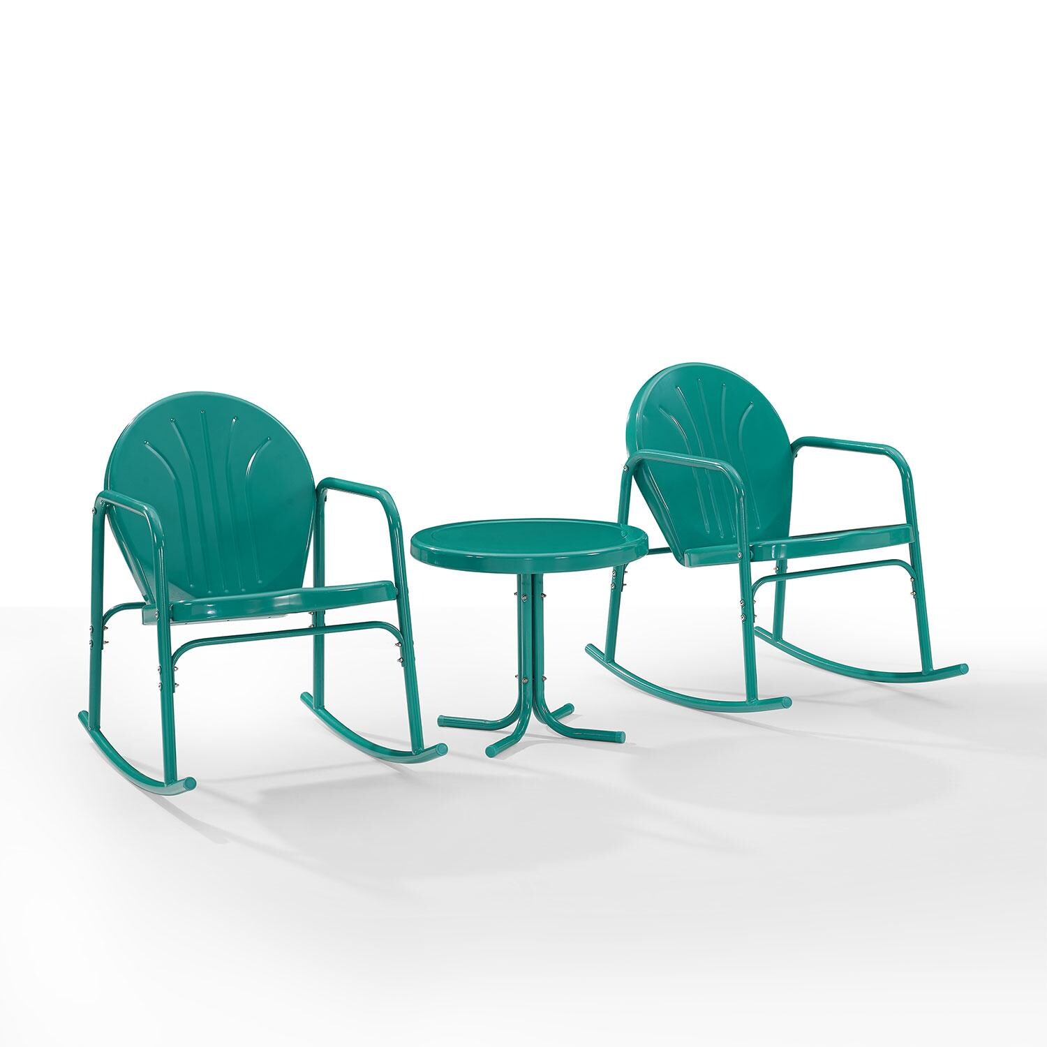 Ultimate Patio UP-32253TU 3Pc Retro Outdoor Rocking Chair Set in Turquoise - Display - White Background thumbnail