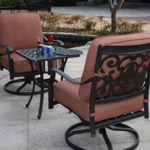 Darlee St. Cruz 3 Piece Cast Aluminum Patio Conversation Seating Set With Swivel Rockers -End Table With Ice Bucket Insert image