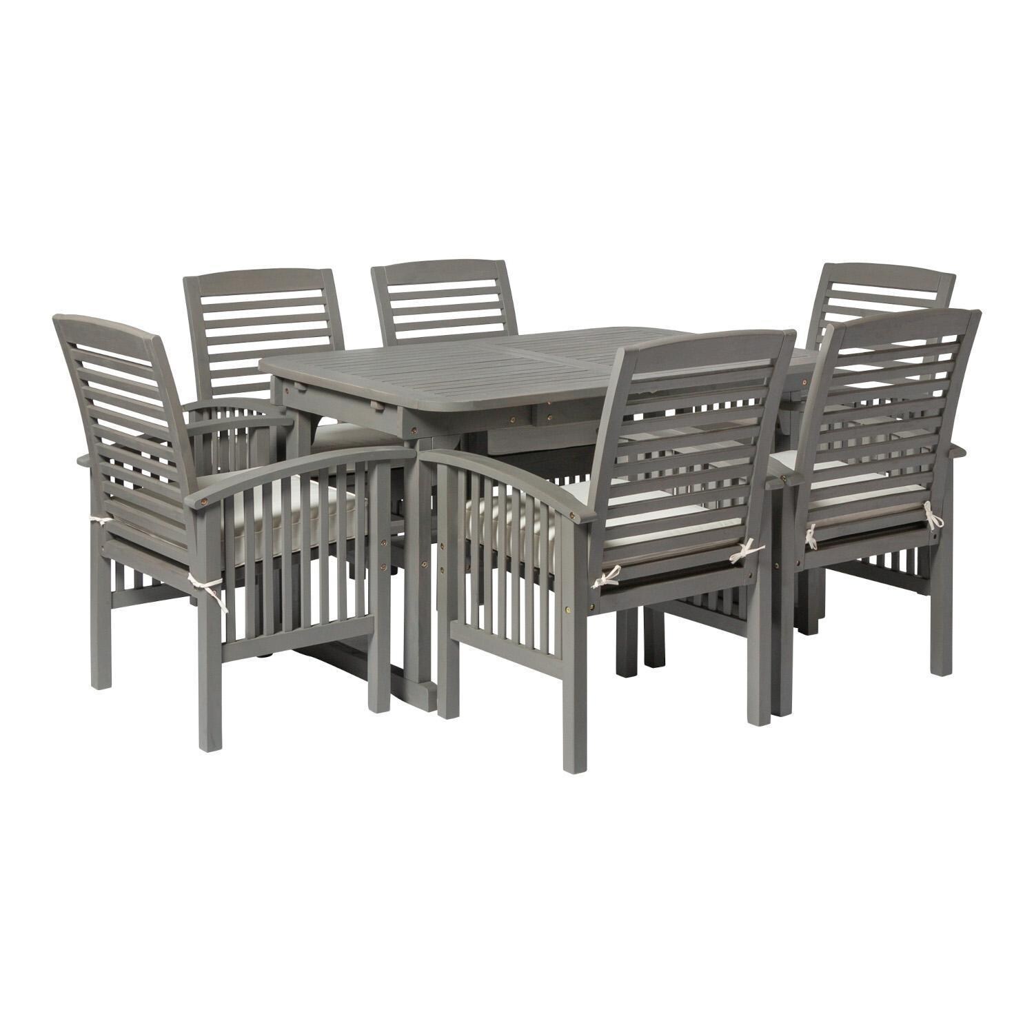 Ultimate Patio Cozy View 7 Piece Acacia Patio Dining Set W/ 55-79 X 35 Inch Extension Rectangular Table - Gray Wash - Angled Left thumbnail