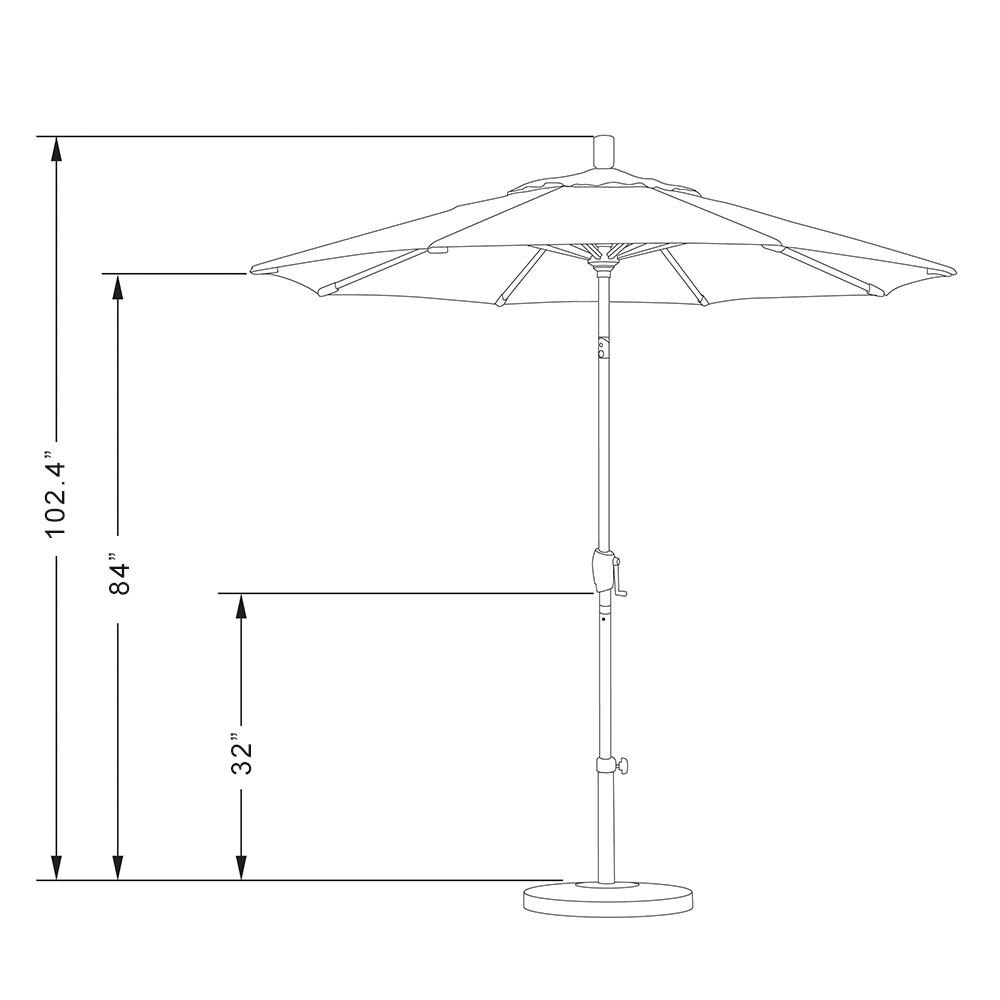 California Umbrella Sun Master Series 7.5 Ft Octagonal Aluminum Collar Tilt Patio Umbrella W/ Crank Lift & Fiberglass Ribs - Line Drawing thumbnail