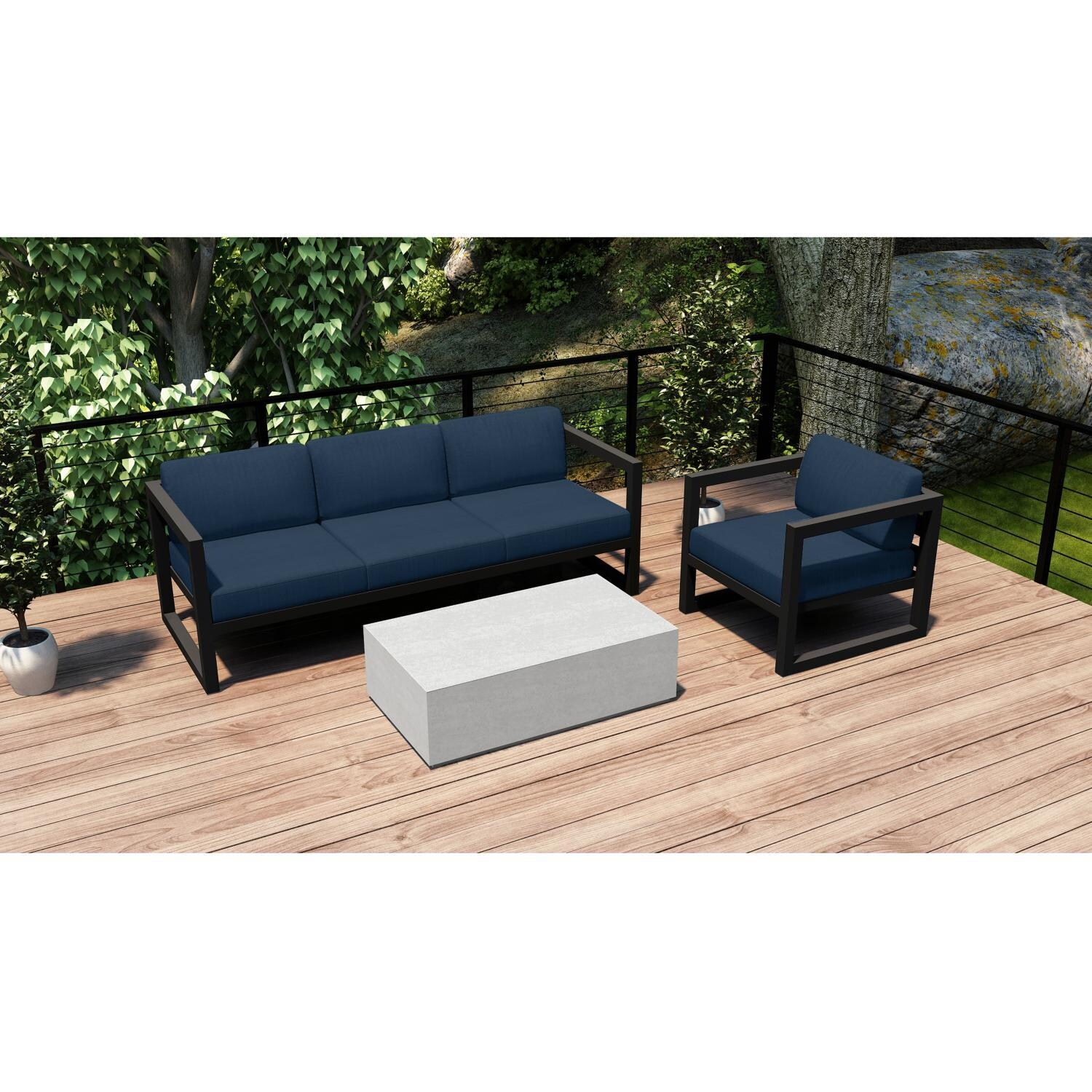 Misty Cove 3 Pc Seating Set in Slate w/Coffee Table & Spectrum Indigo Cushions by Lakeview - On Deck thumbnail