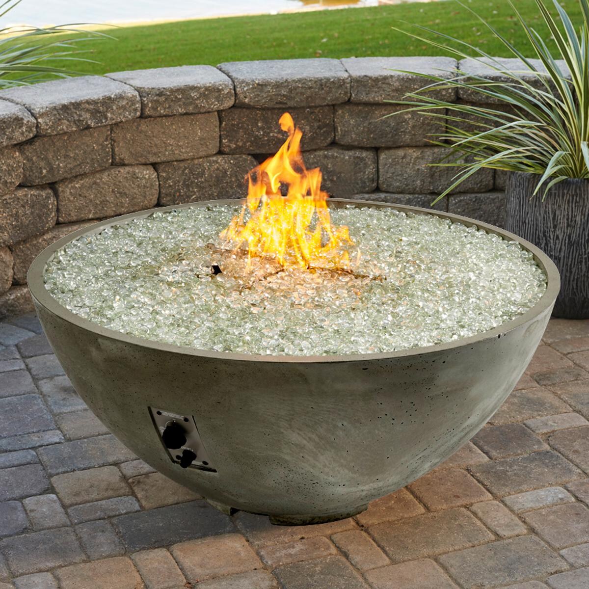 Cove 42 Inch Round GFRC Concrete Natural Gas (Ships As Propane With Conversion Fittings) Fire Bowl in Natural Gray By The Outdoor GreatRoom Company