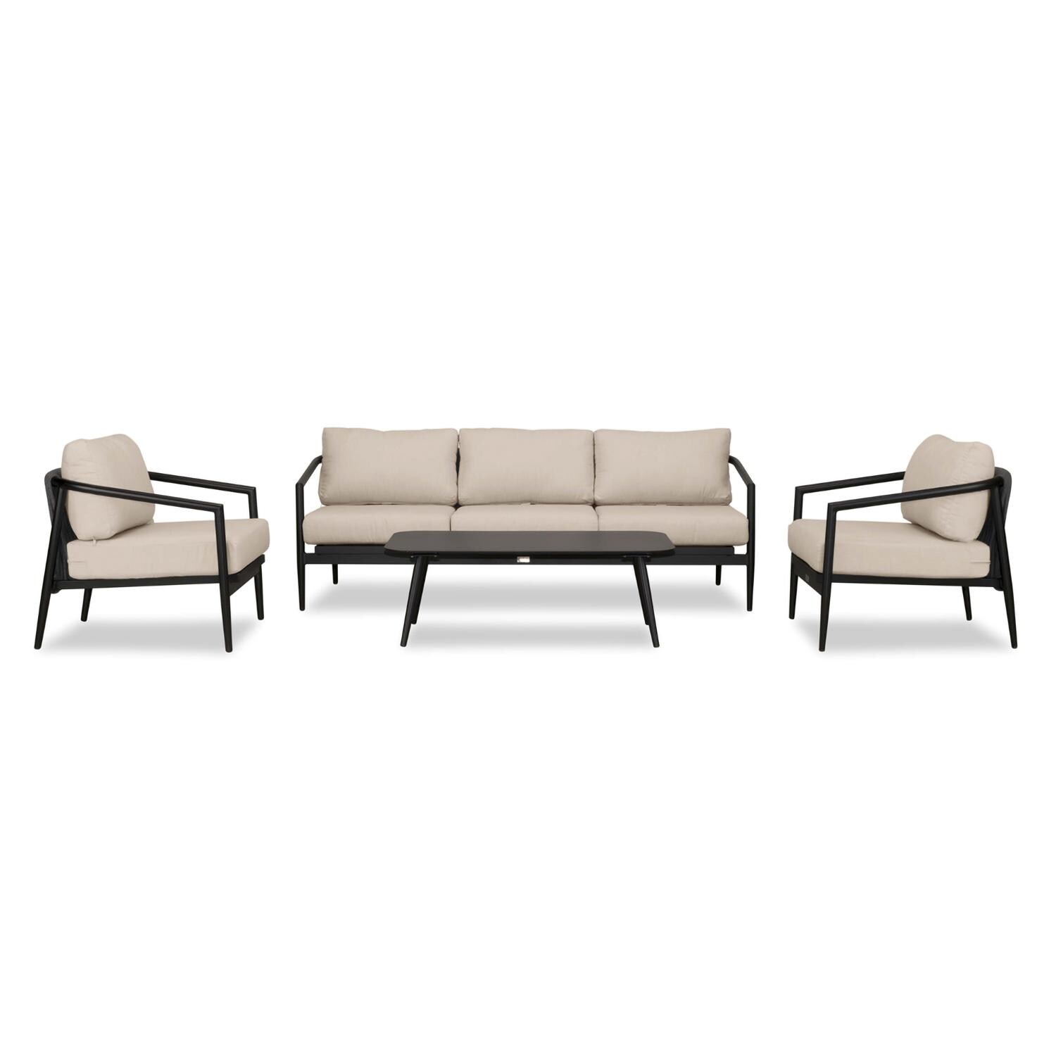 Lakeview Midnight Cove 4 Pc Aluminum Sofa Seating Set in Black/Carbon/Canvas Flax - Front - White Background thumbnail