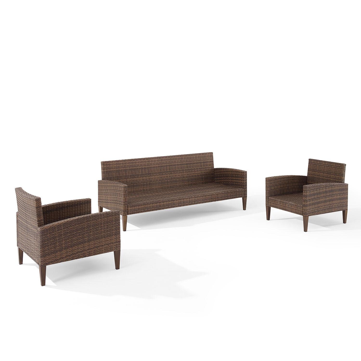 Ultimate Patio UP-92426BR-CR 3Pc Wicker Outdoor Sofa Patio Furniture Set in Creme - Cushions Removed - White Background thumbnail