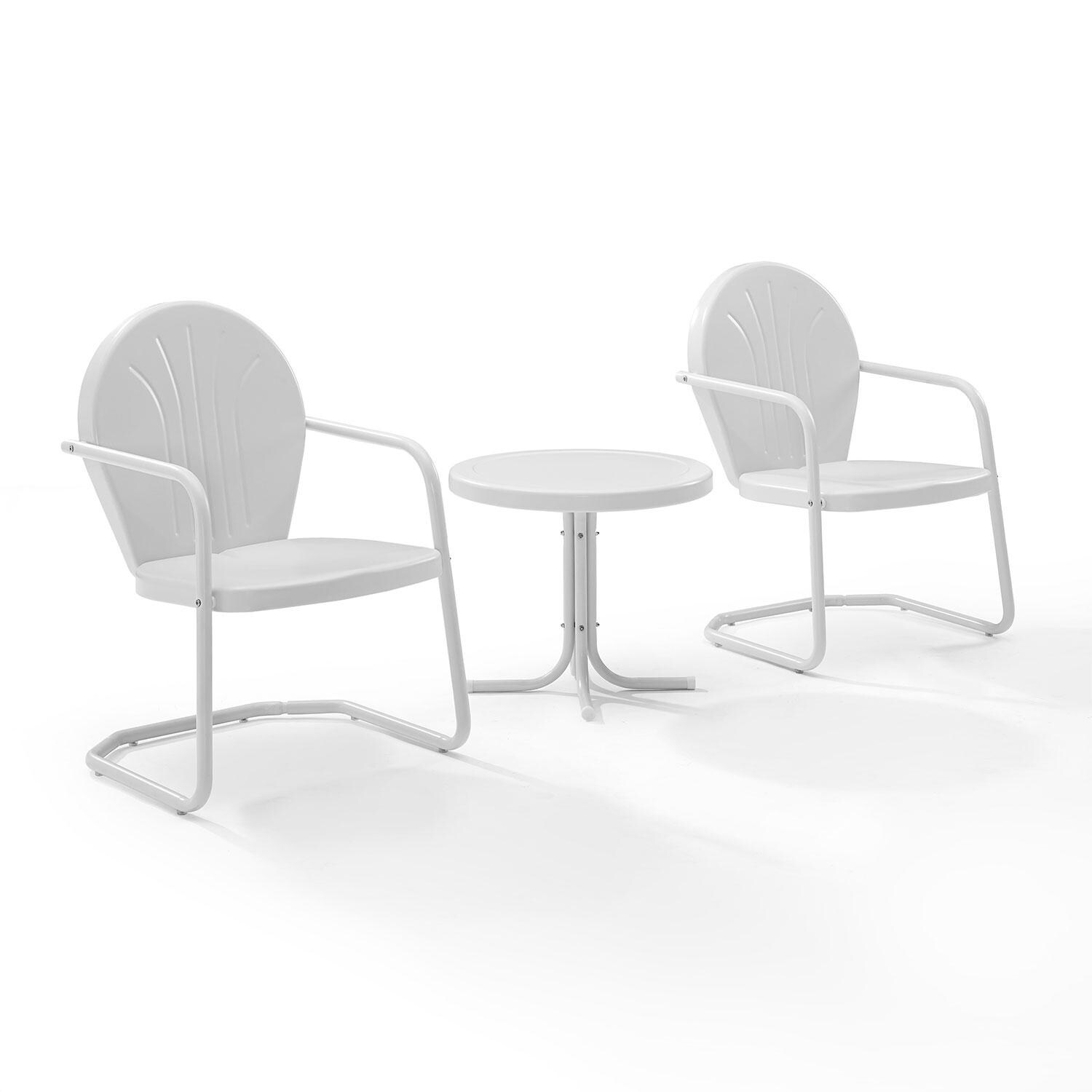 Ultimate Patio UP-32237WH 3Pc Retro Outdoor Chair Set White Gloss - Angled Right - Whtie Background thumbnail