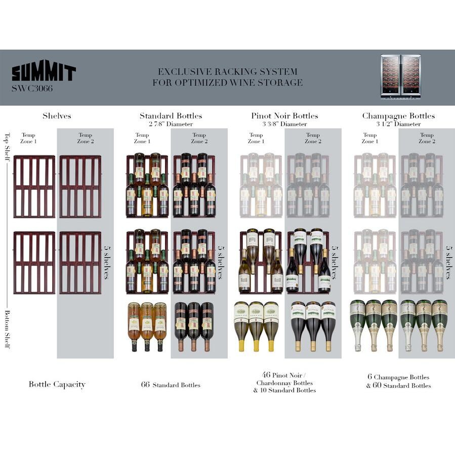 Summit 66 Bottle Commercial Dual Zone Wine Cellar / Cooler - SWC3066 - Racking System thumbnail