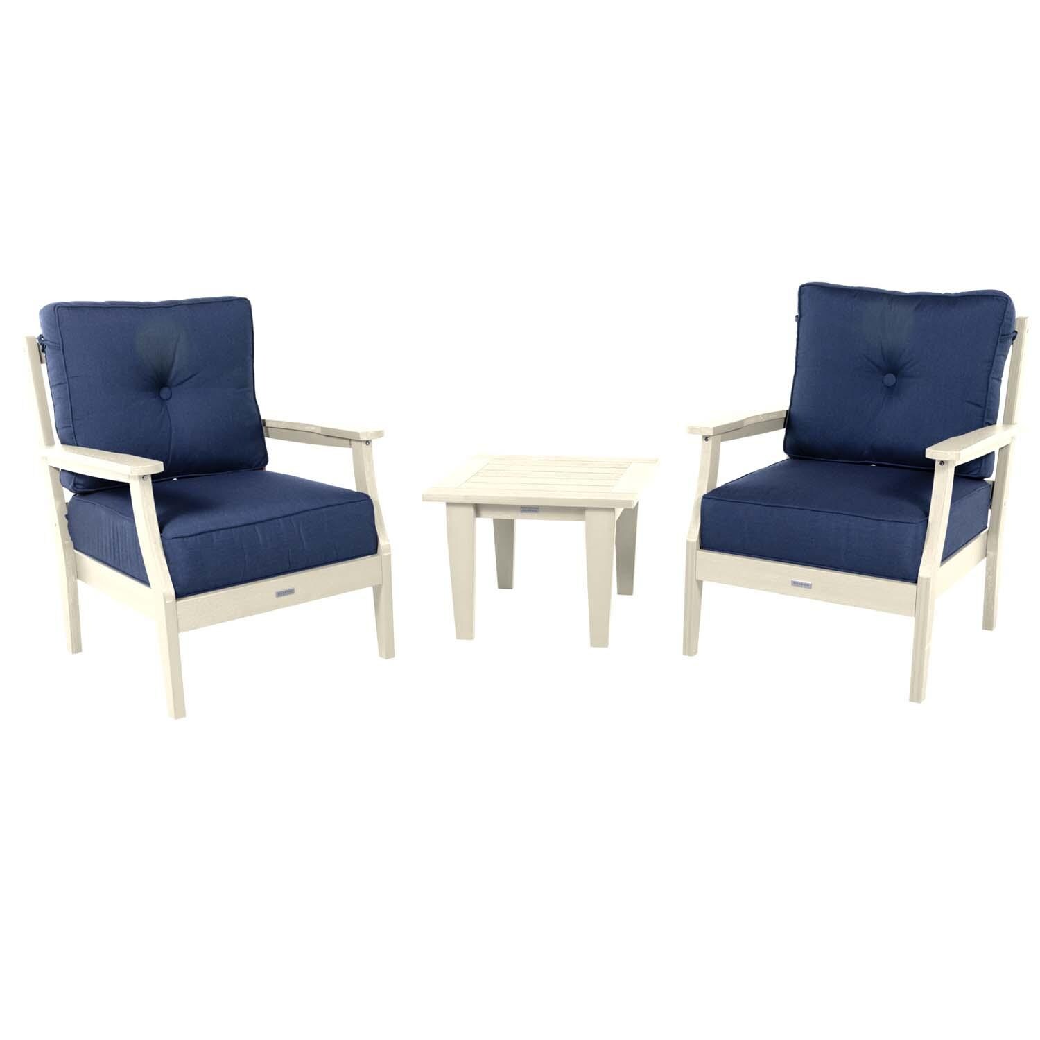 Blushing Bay 3 Pc Recycled Plastic Seating Set in Spectrum Indigo/Whitewash by Lakeview Outdoor Designs - White Background thumbnail