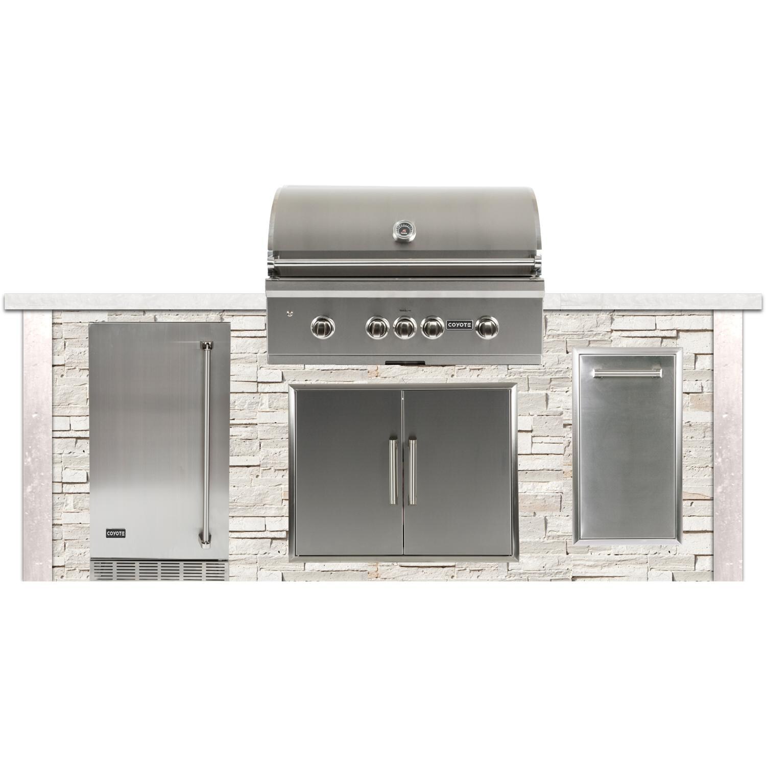 Coyote Ready To Assemble 8 Ft Outdoor Kitchen Island With 36 Inch S Series Propane Gas Grill Stacked Stone Modern White Rtac G8 Sw C2sl36lp Bbqguys