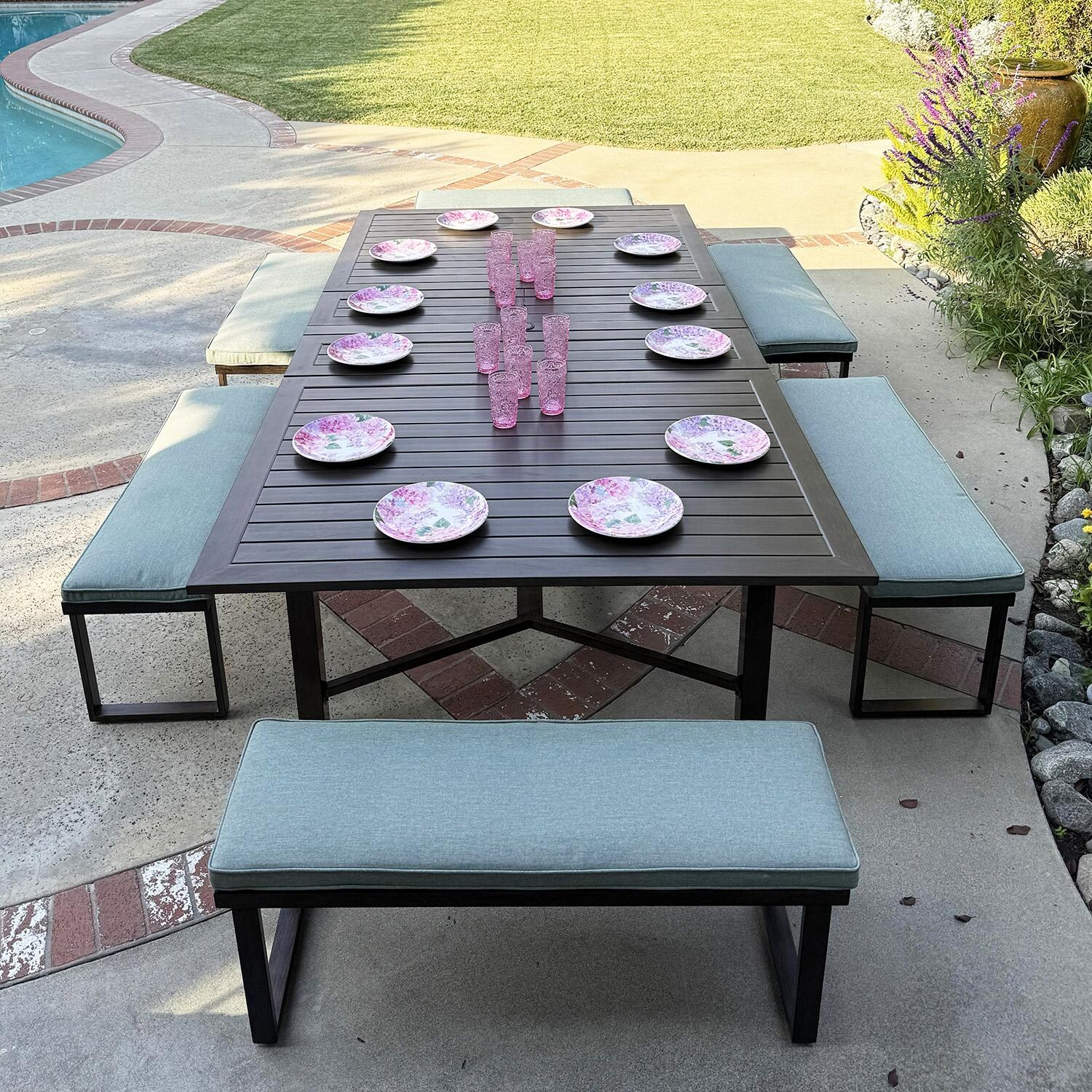 Atlantis 7 Pc Aluminum Dining Set in Walnut/Spa by Darlee