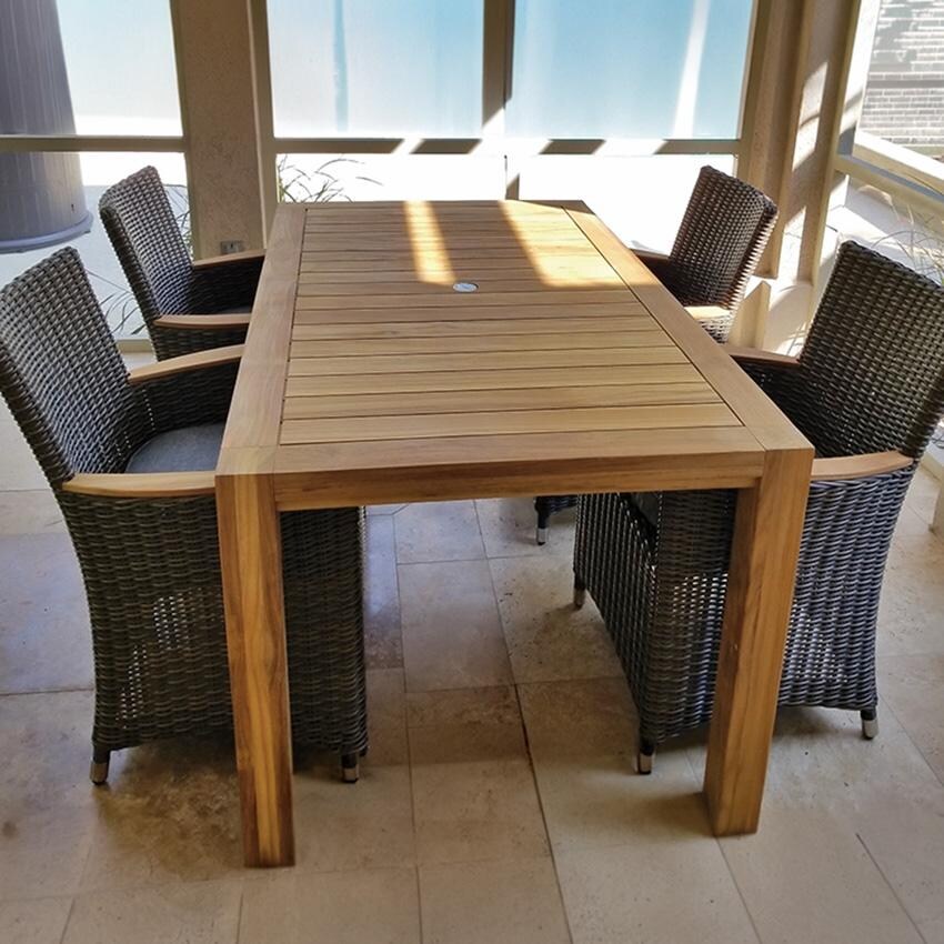 Helena 5 Pc Wicker Dining Set w/ 63 Inch Rectangular Table in Black Wicker by Royal Teak Collection