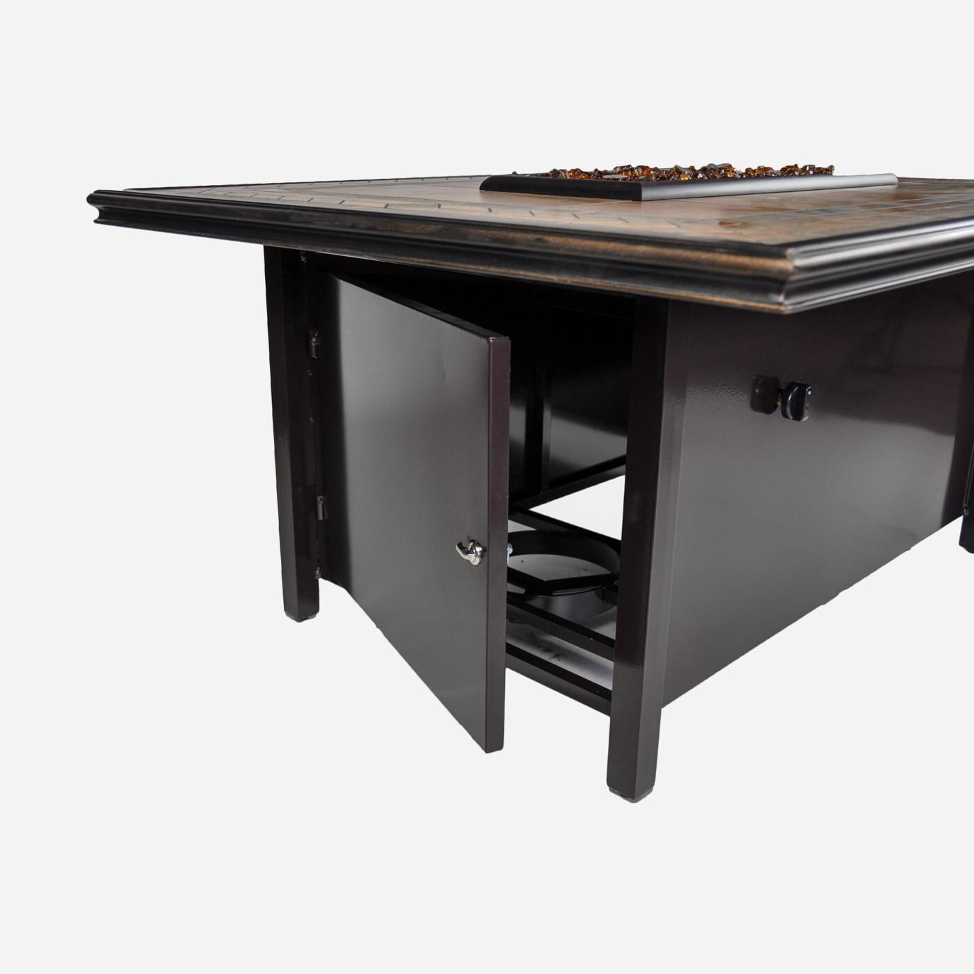 Tretco 50-Inch Panama Rectangular Aluminum Fire Pit Table - Dark Brown W/ Tile Top - Access Door thumbnail