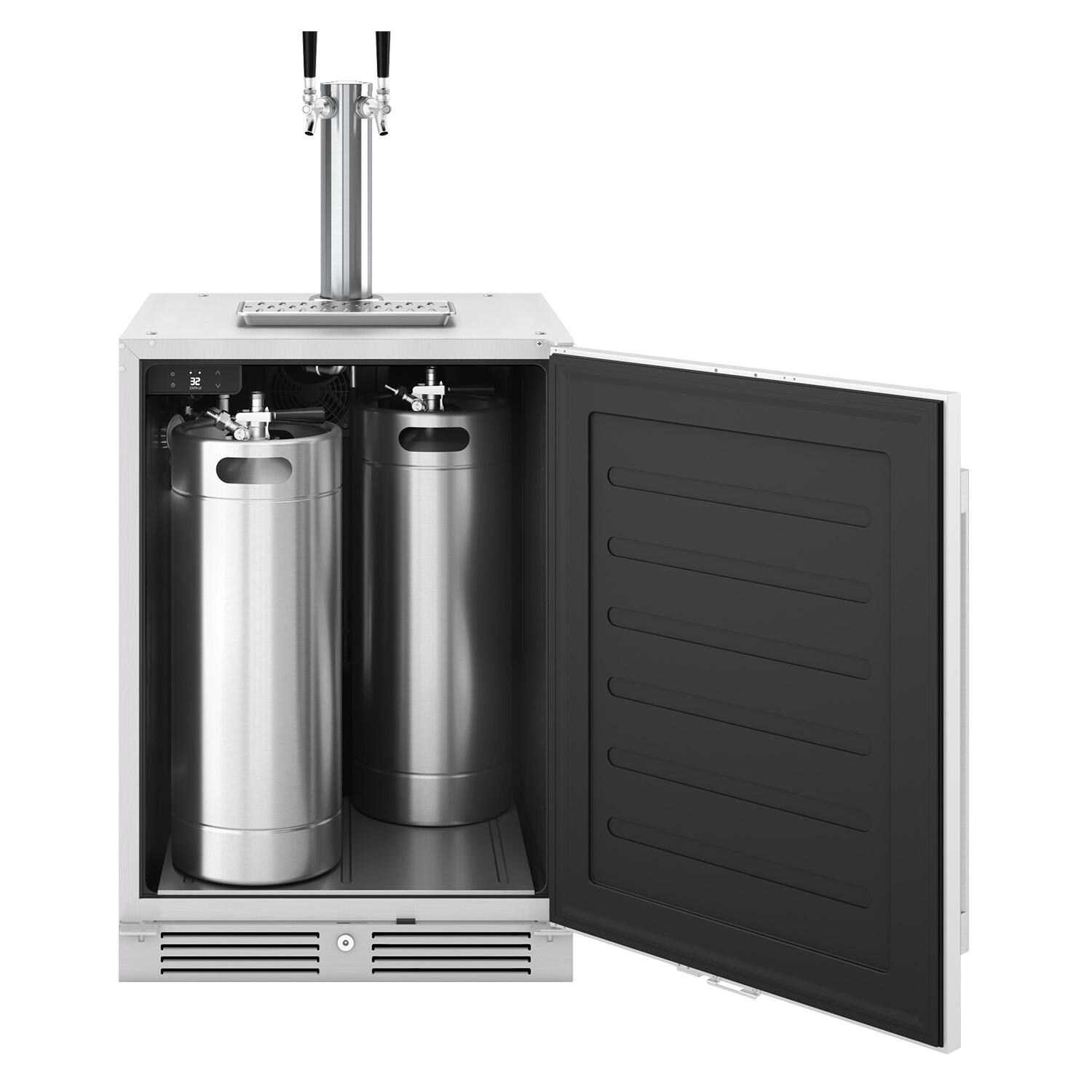 Zephyr PRKB24C01AS-OD Presrv 24 Inch Outdoor Kegerator & Beverage Cooler - Open (Shown w/ Double Tap) - White Background thumbnail