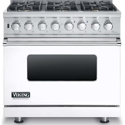 Viking Professional 5 Series 36-Inch 6-Burner Dual Fuel Natural Gas Self Cleaning Range - White - VDSC5366BWH thumbnail