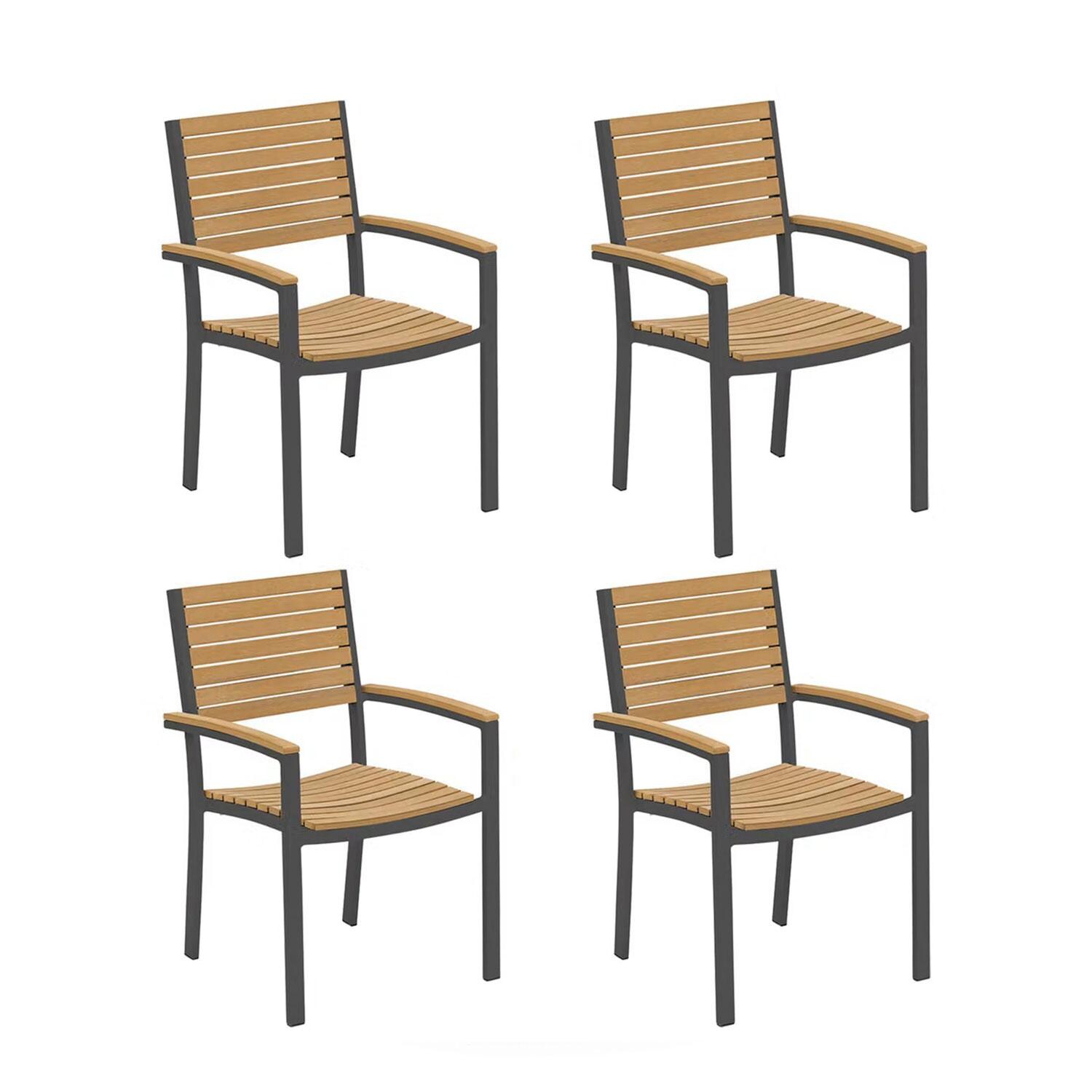 Travira 4 Pc Powder-Coated Aluminum Dining Chair Set in Natural/Carbon By Oxford Garden - White Background thumbnail
