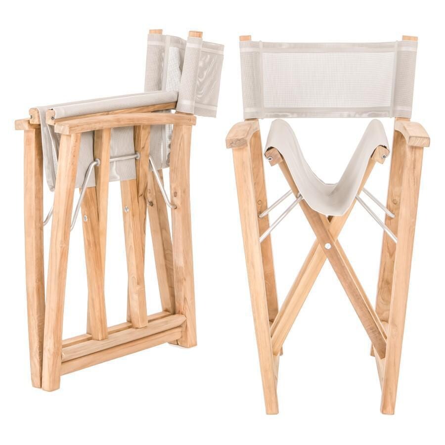 Teak + Table Monday Teak Patio Director Chair W/Grey Sling - Folded - White Background thumbnail