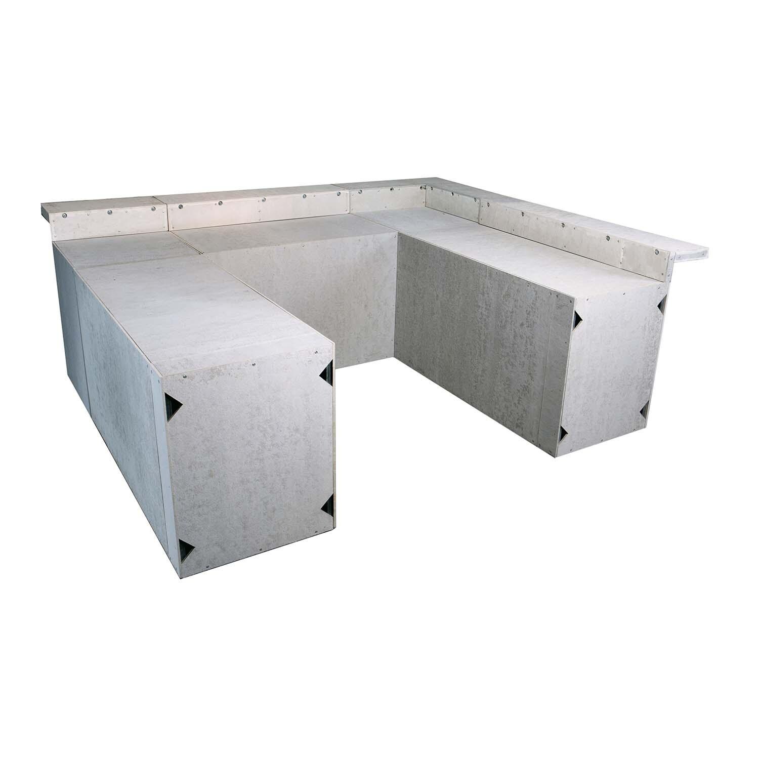 Universal 8 ft X 9.5 ft X 8 ft Ready To Finish U-Shaped Outdoor Kitchen System Appliance and Storage Cabinets W/Bars On 2 Full Sides - White Background thumbnail