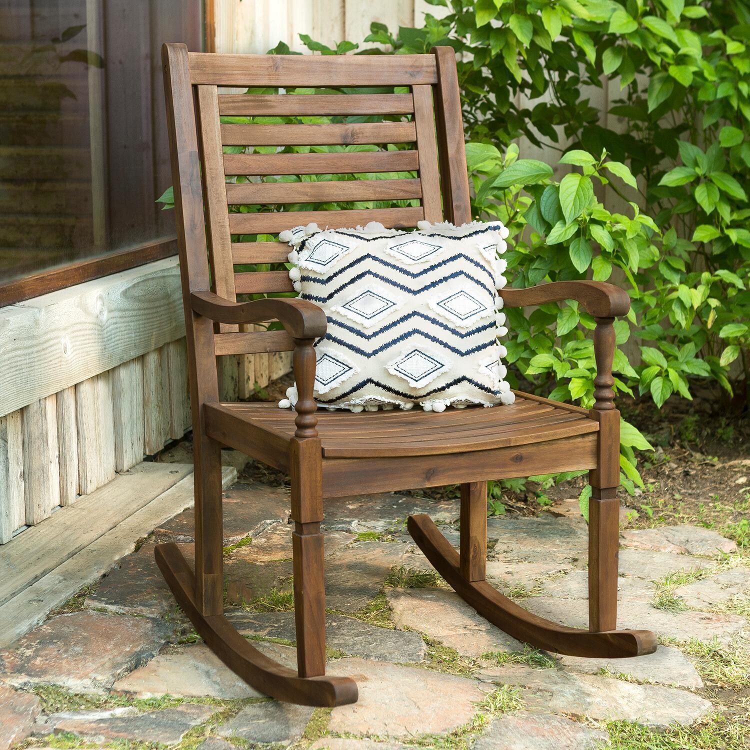 Ultimate Patio Cozy View Acacia Patio Rocking Chair - Dark Brown - Angled View thumbnail