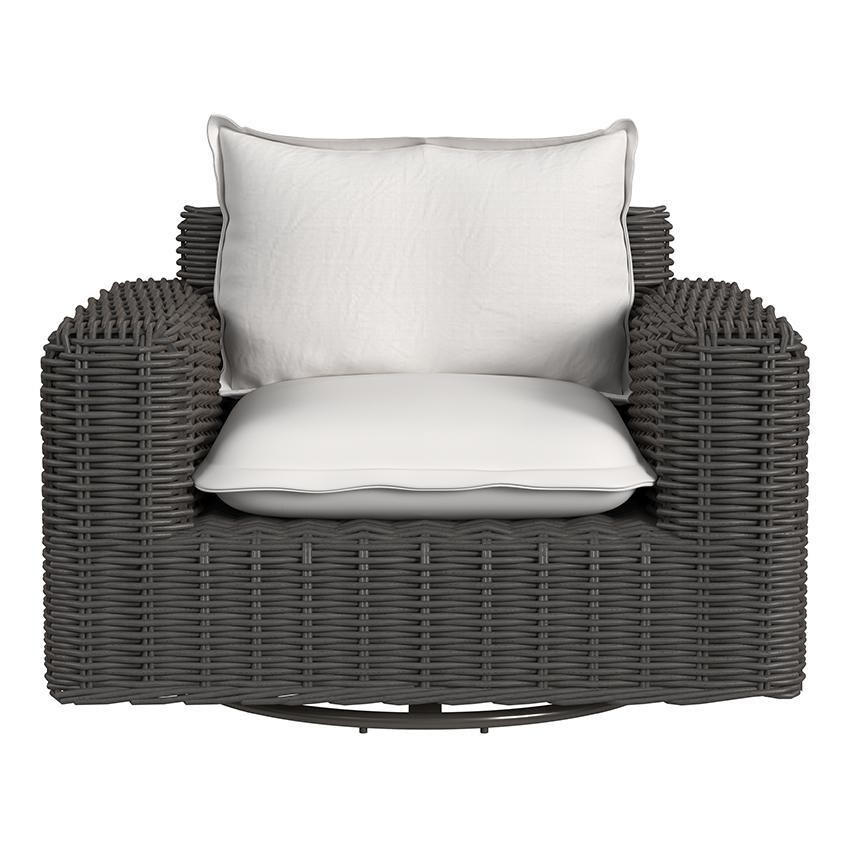 Cabo Resin Wicker Oversized Swivel Club Chair in Kahlua/Soothe Pearl by Sunset West - Front - White Background thumbnail