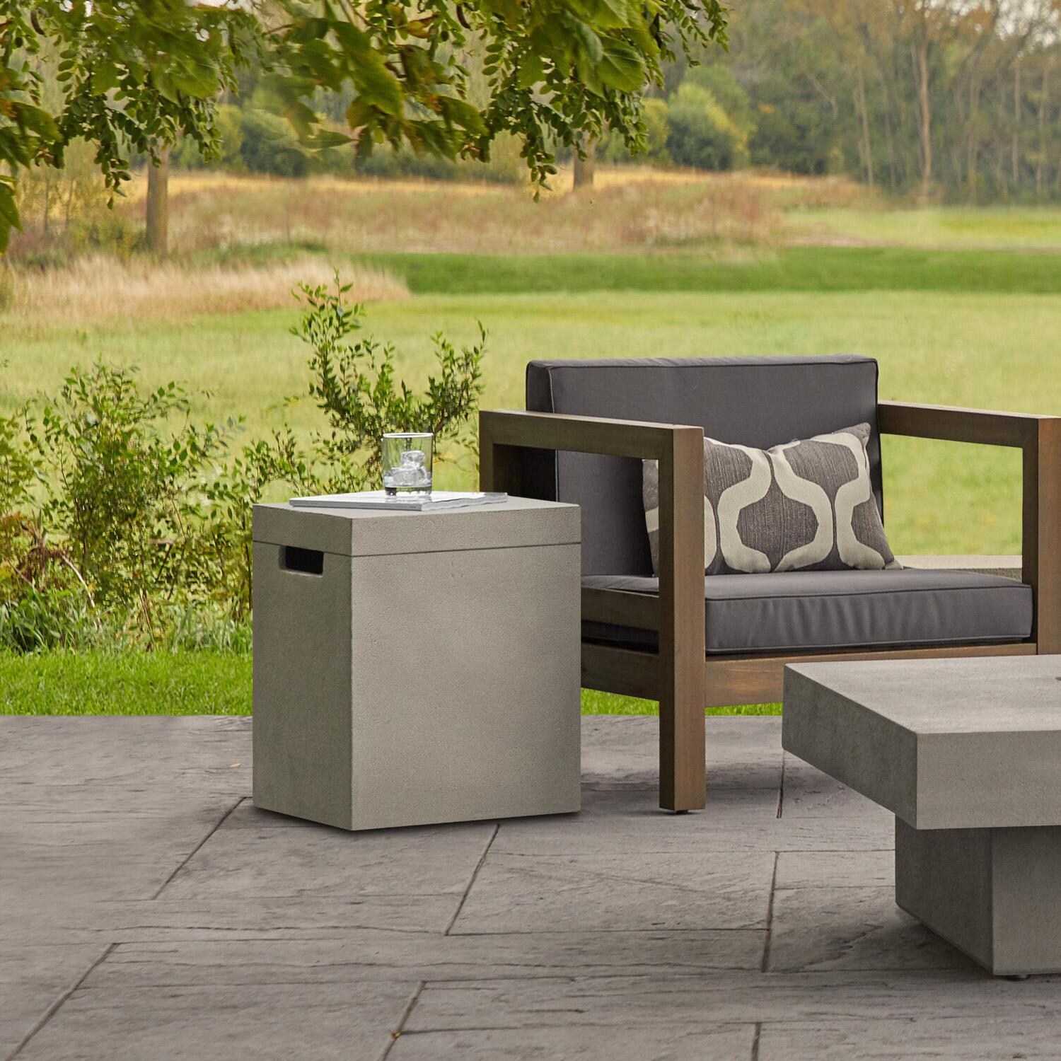 BBQGuys Signature 3707-FLNT Hickory Bay Propane Tank Cover - Flint - Lifestyle thumbnail