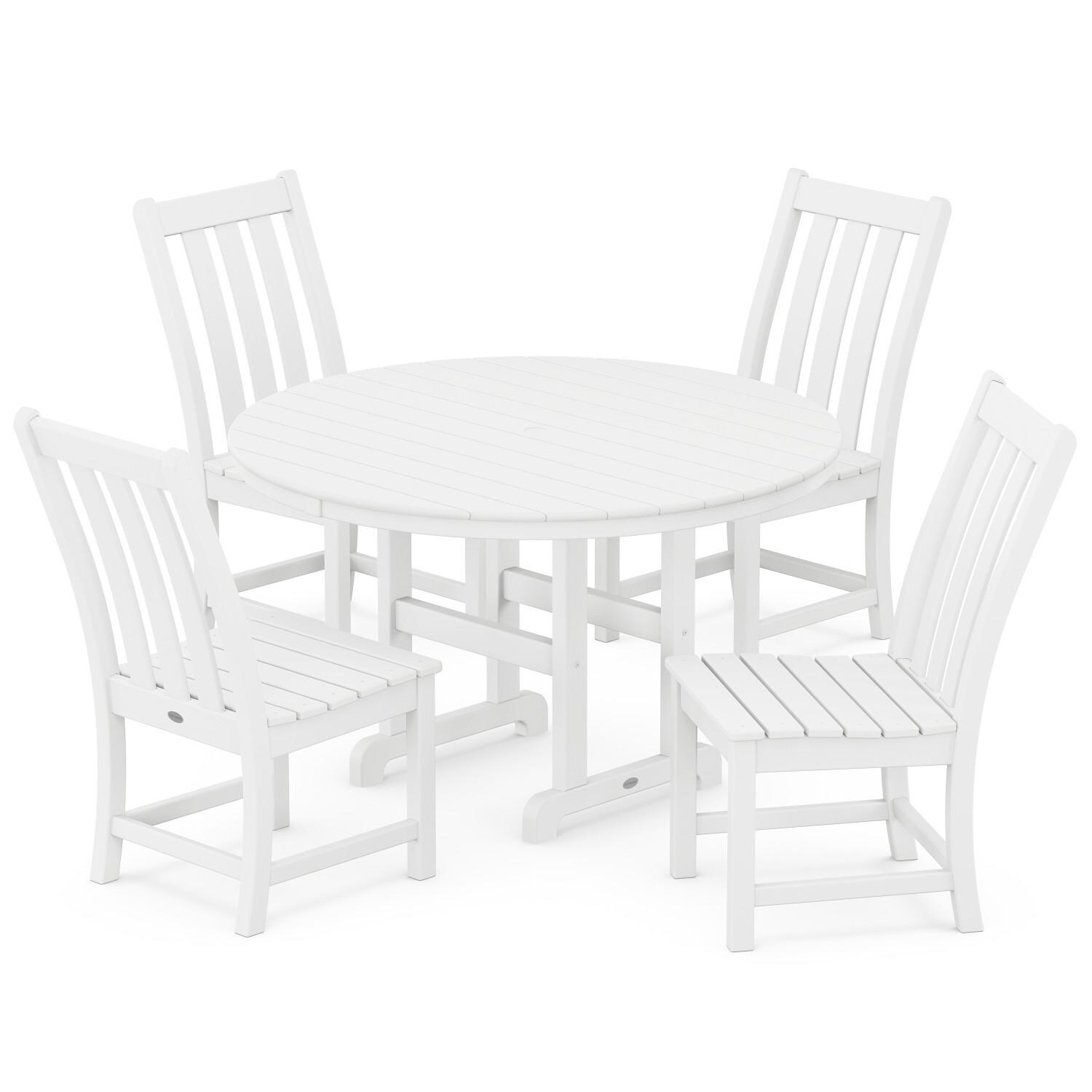POLYWOOD Vineyard 5-Piece Round Side Chair Dining Set - White