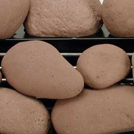 Rasmussen 20-Inch Adobe Red ALTERNA See-Thru FireStone Set With Vent-Free Black Chassis Burner - Close-Up Of FireStones thumbnail