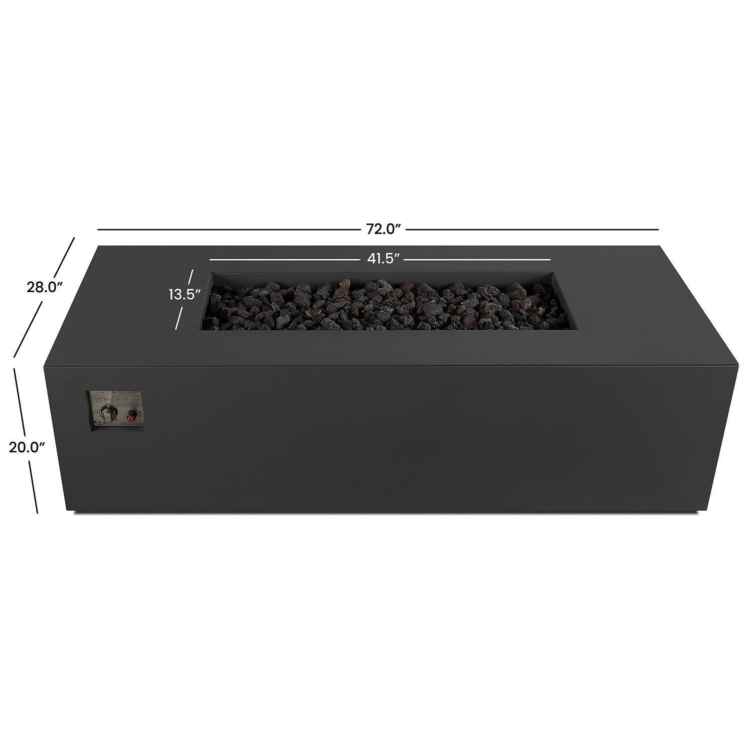 Covewood 4282LP-CHRC 72 Inch Rectangular Aluminum Propane Fire Pit Table in Charcoal by BBQGuys Signature - Dimensions - Diagram