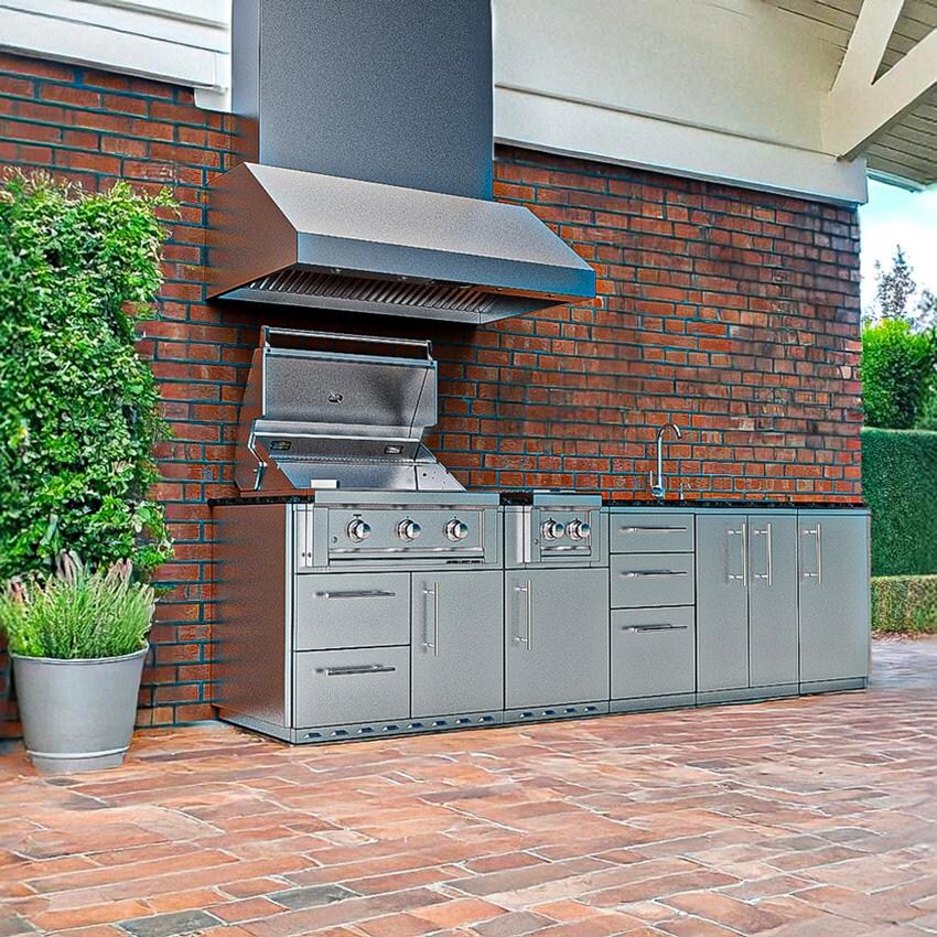 Sunstone Grills SCPMAGNOLIA10-LP Magnolia 10 Ft Outdoor Kitchen Island w/ Propane Grill & Side Burner, Sink, Door & Drawer - On Patio - Lifestyle thumbnail