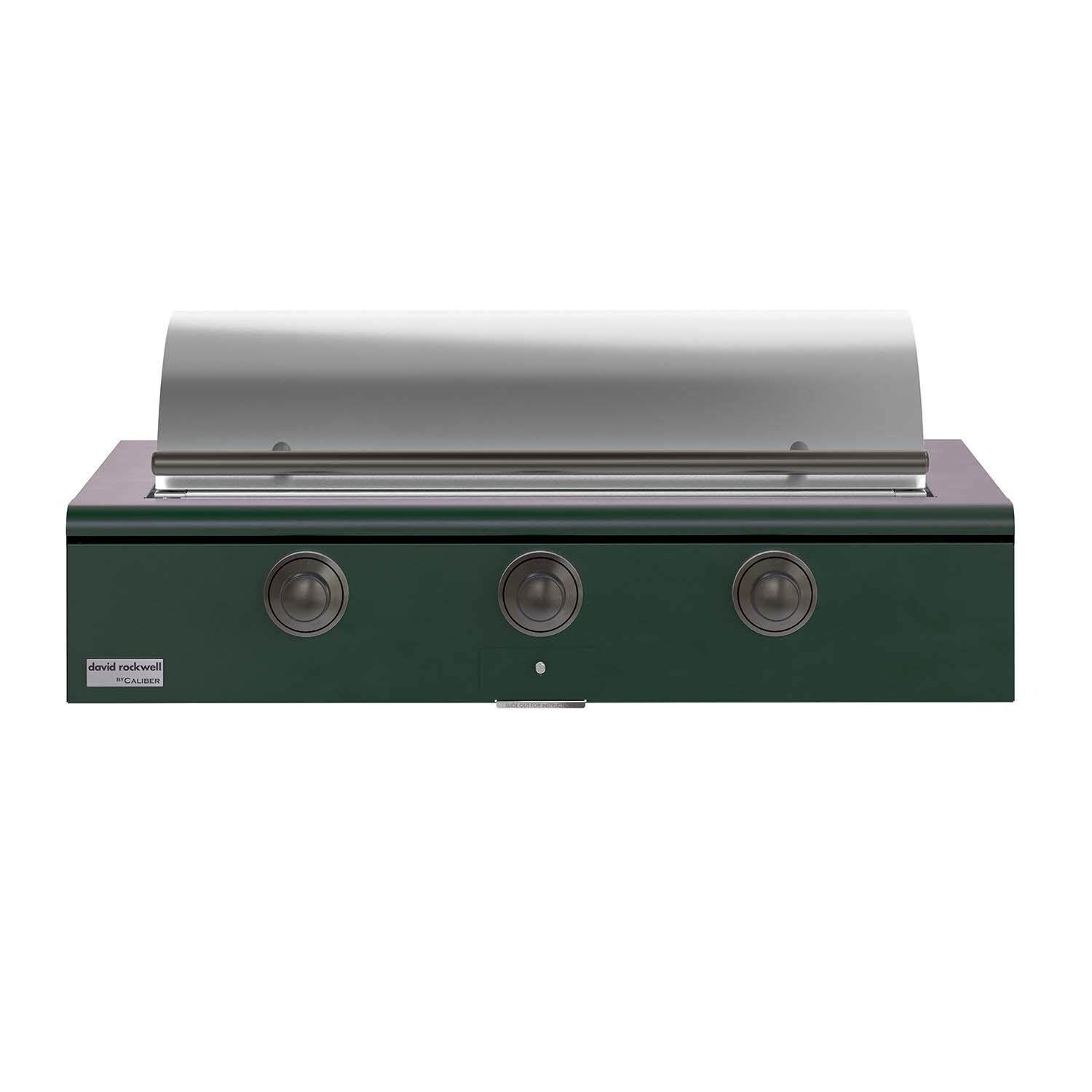 Caliber CRG-48BN00-A-086-H05 48-in Natural Gas Built-In Rockwell Grill - Emerald w/ Pewter Hardware - Closed Lid - White Background thumbnail