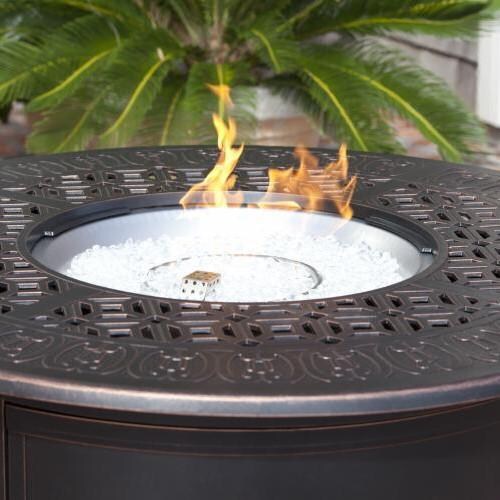 Ultimate Patio Cabin Parc 50,000 BTU Propane Round Fire Pit Table - Cast Aluminum - 62262 - On Fire thumbnail