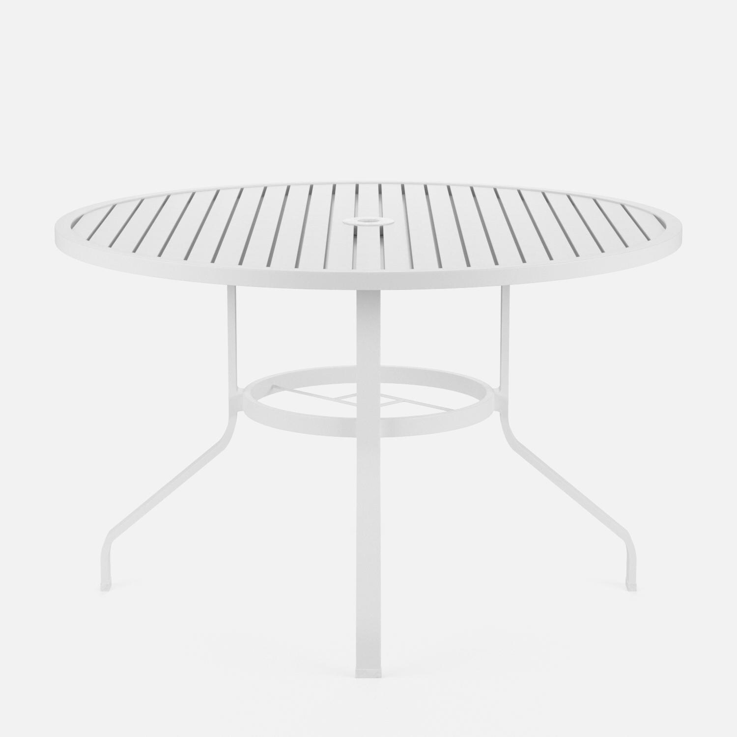 Sunset West - 501-T48 - Bristol 48-Inch Round Aluminum Patio Dining Table W/ Umbrella Hole - Angled View thumbnail